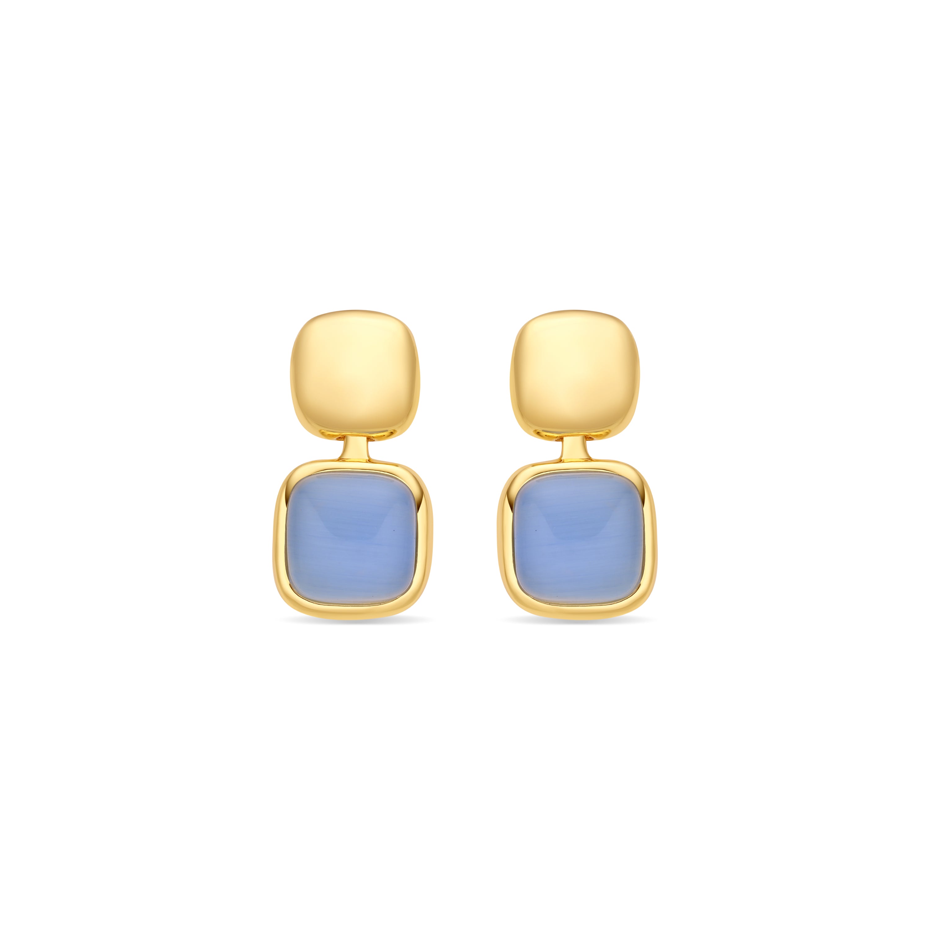 Brincos de Olho de Gato Azul com acabamento em ouro amarelo de 18k - Laroi
