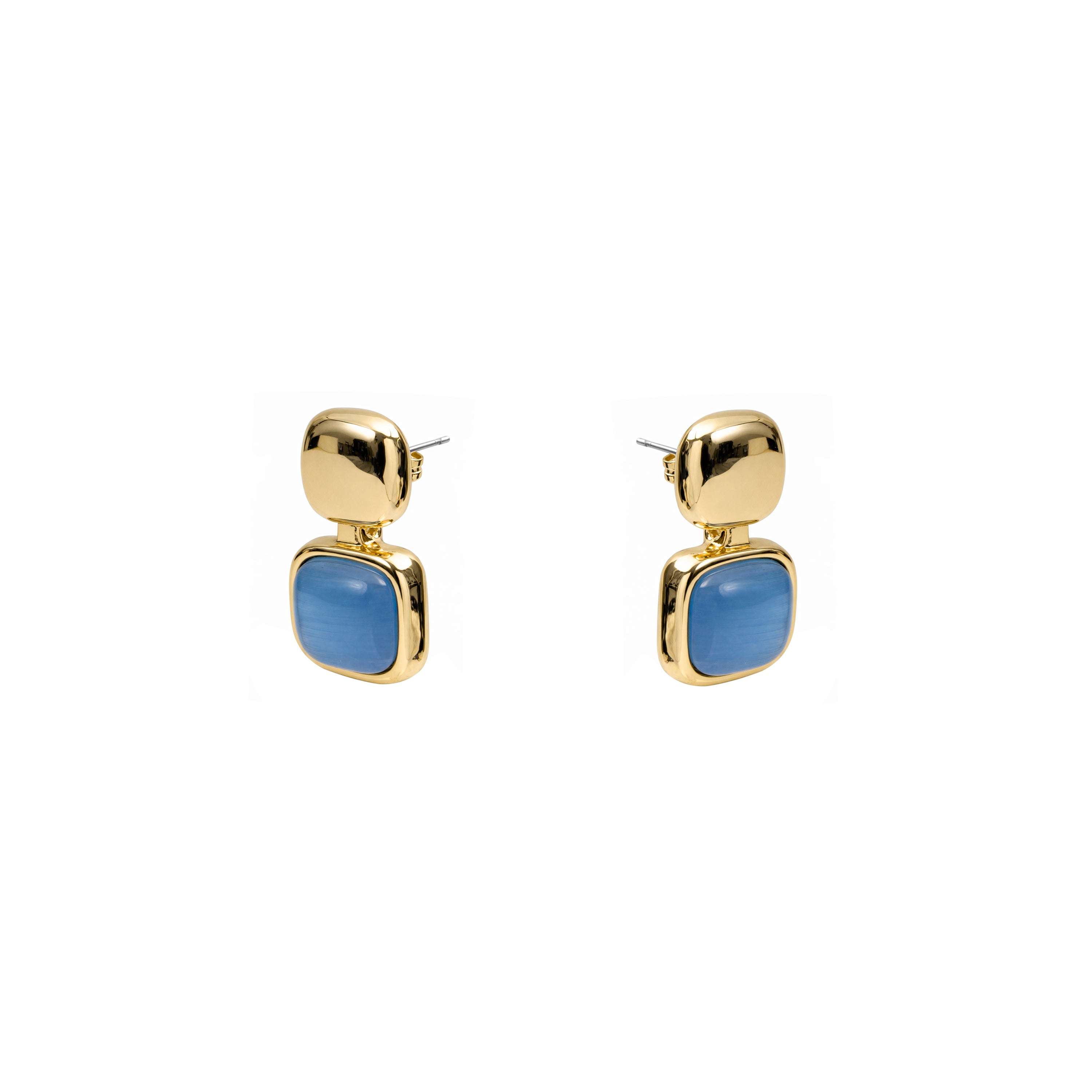 18k Yellow Gold Finished Blue Cat's Eye Earrings - Laroi