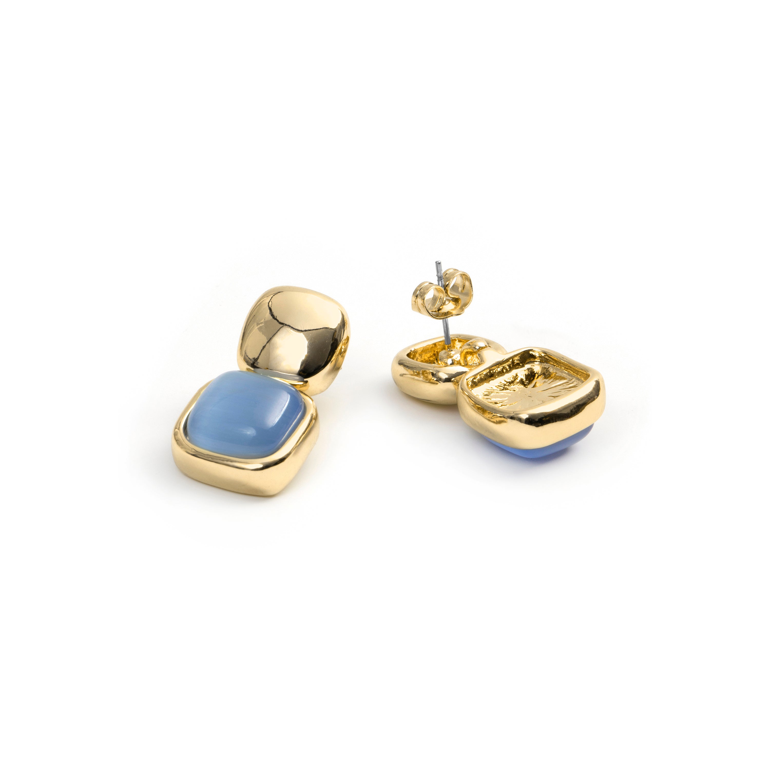 18k Yellow Gold Finished Blue Cat's Eye Earrings - Laroi