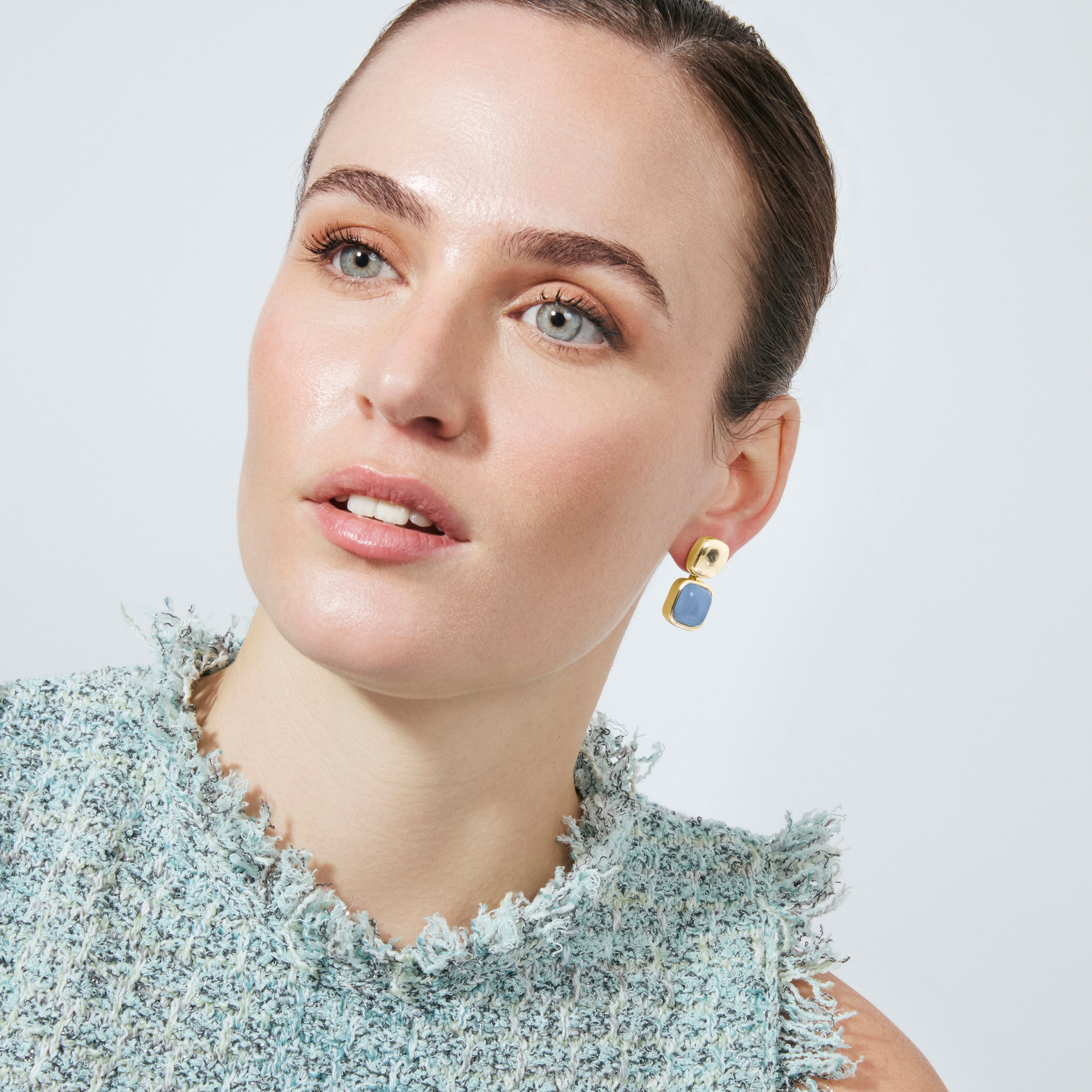18k Yellow Gold Finished Blue Cat's Eye Earrings - Laroi