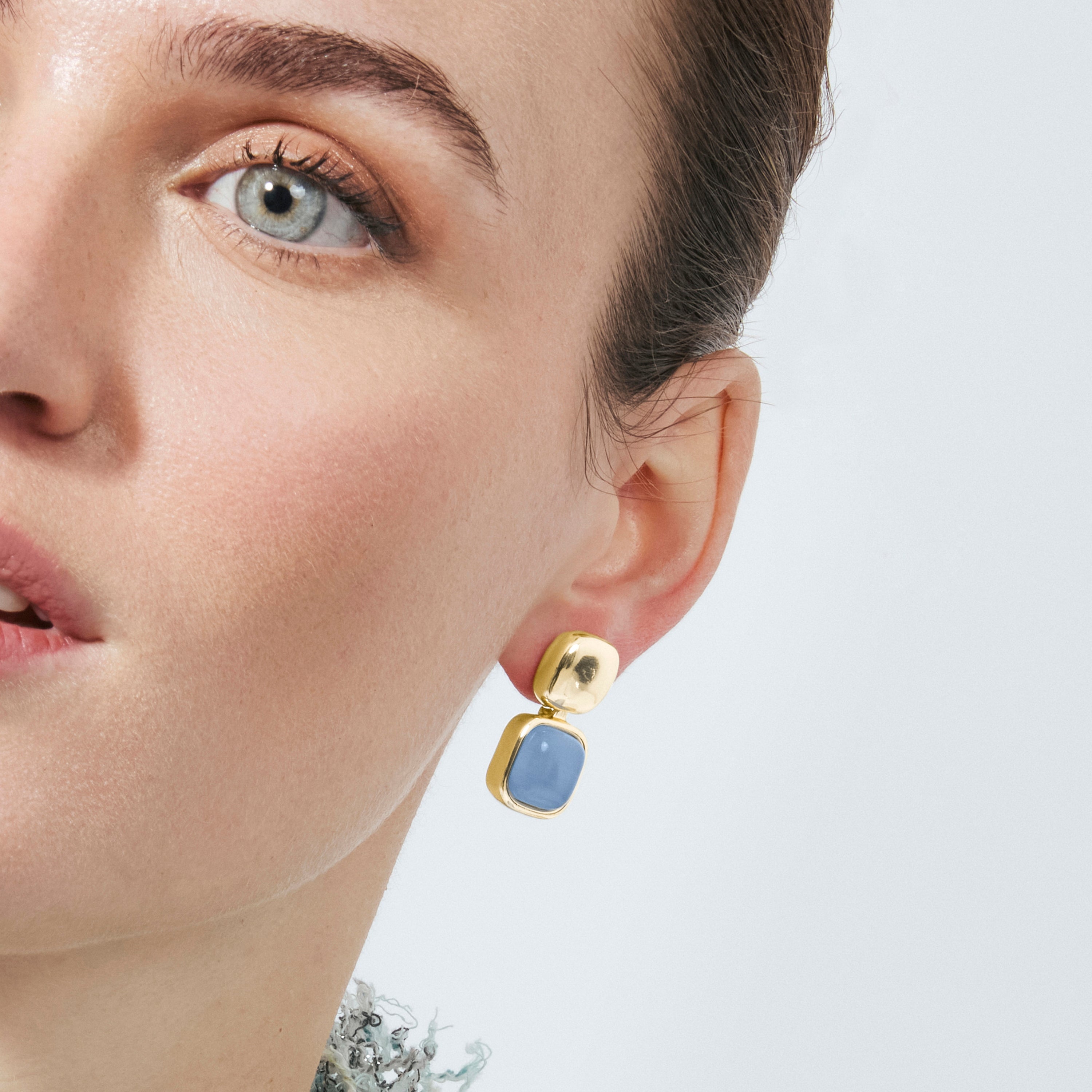 18k Yellow Gold Finished Blue Cat's Eye Earrings - Laroi