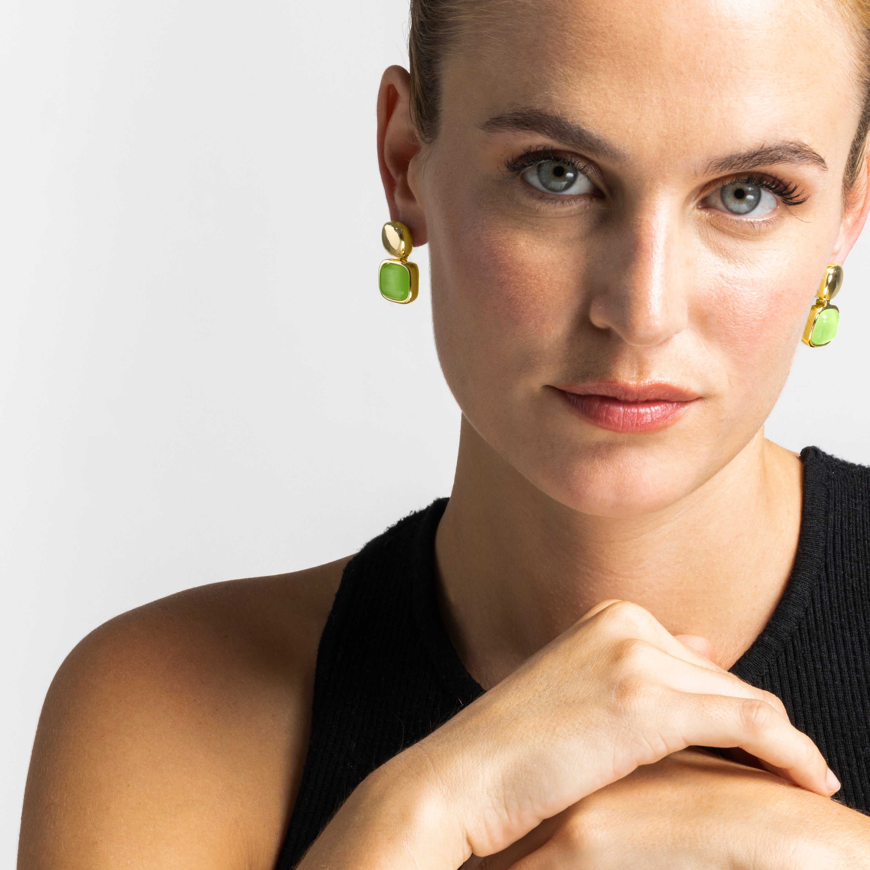 Ohrringe mit grünem Katzenauge, 18 Karat Gold-Finish - Laroi