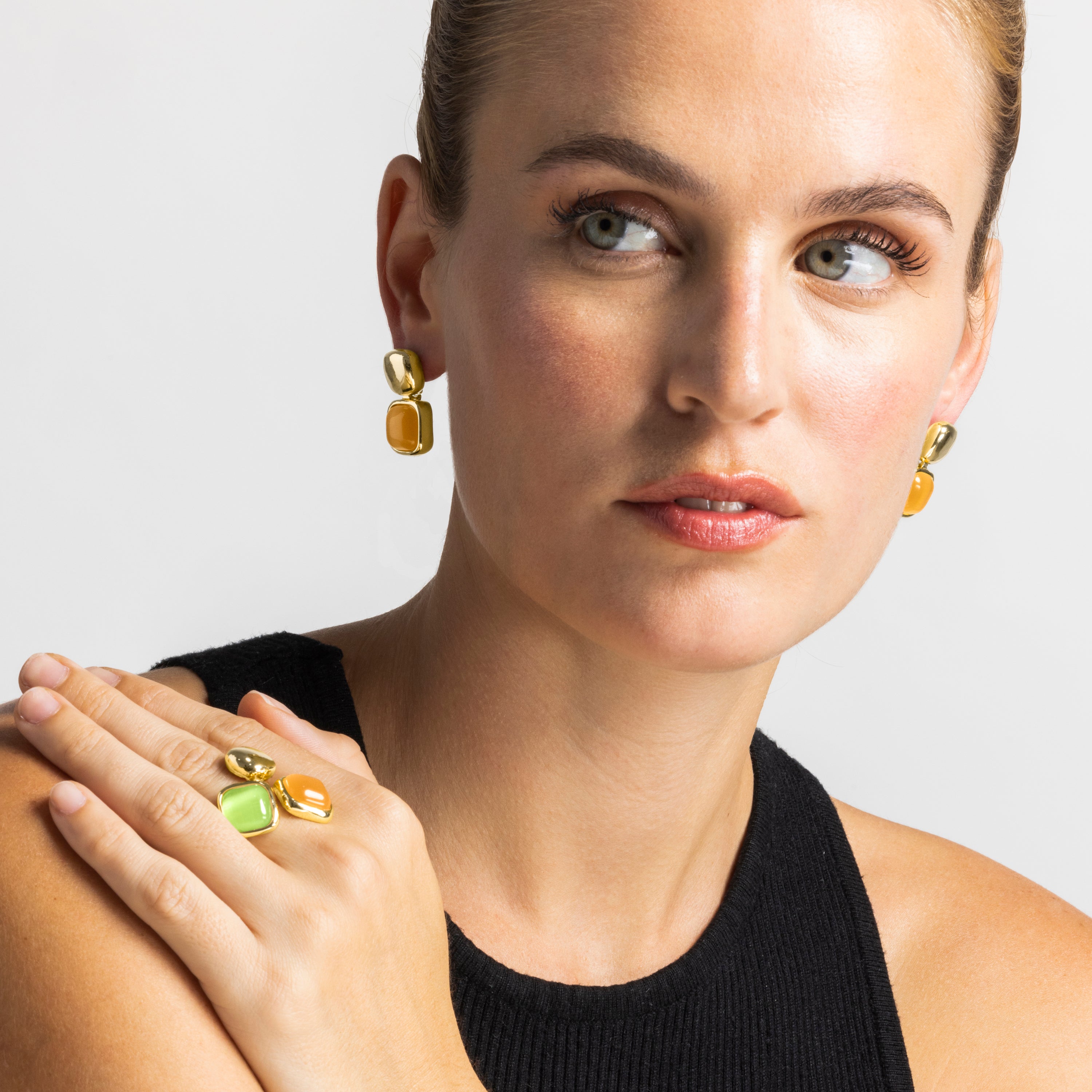 Orange Cat's Eye Earrings with 18k Gold Finish - Laroi