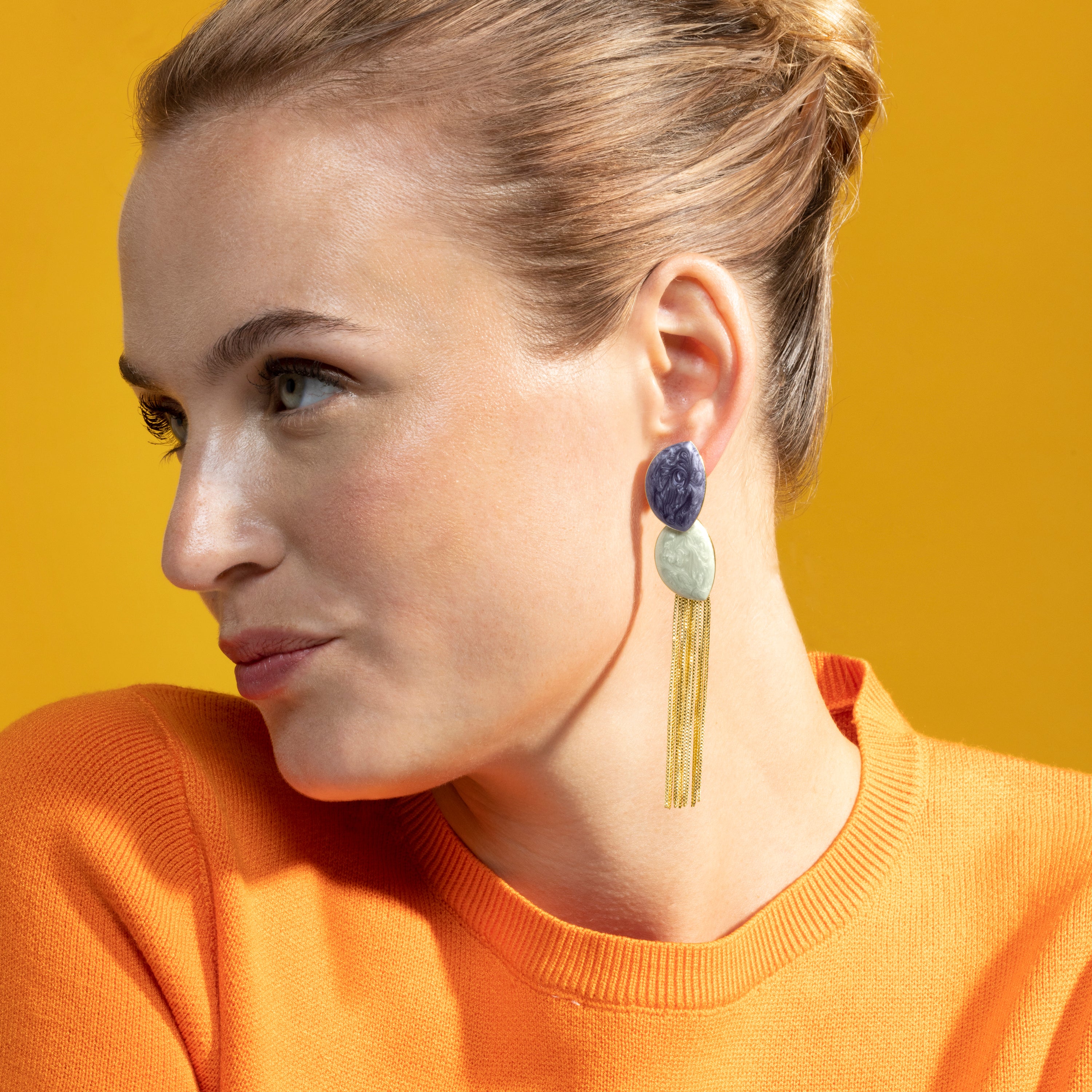 Earrings with Blue Lacquer finished in 18k gold - Gori