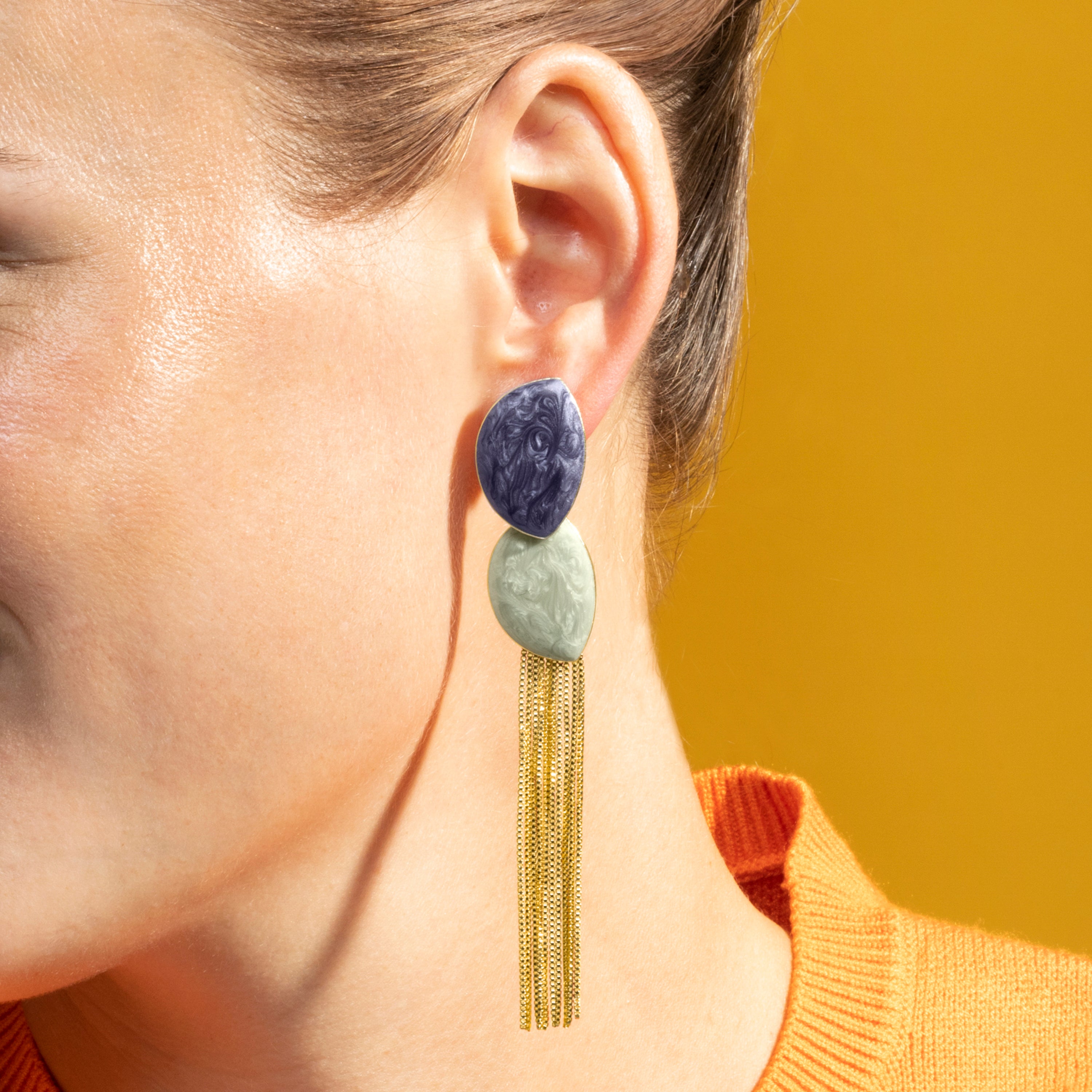 Earrings with Blue Lacquer finished in 18k gold - Gori
