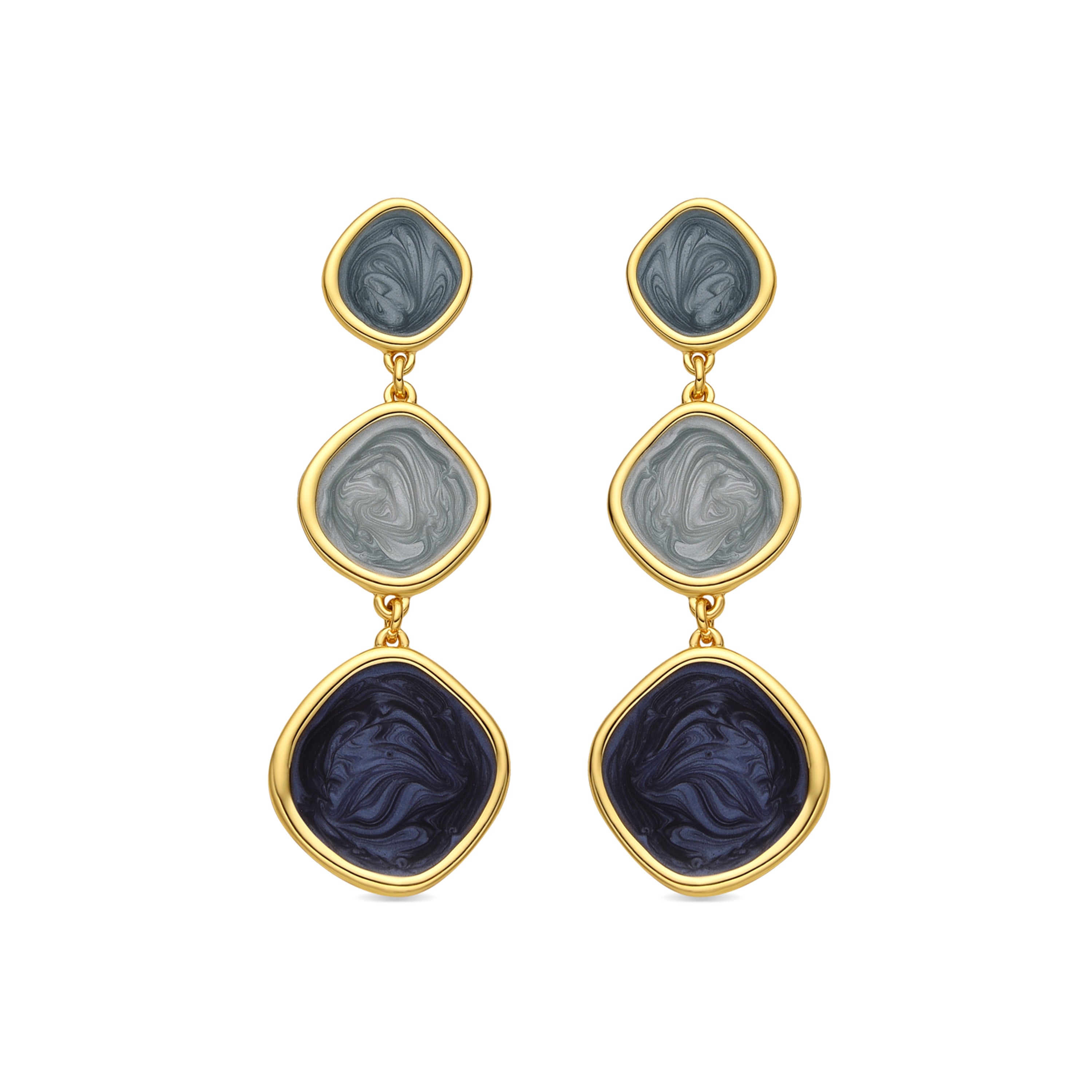 Ohrringe mit blauer Lackierung, 18 Karat Gold-Finish - Belgul