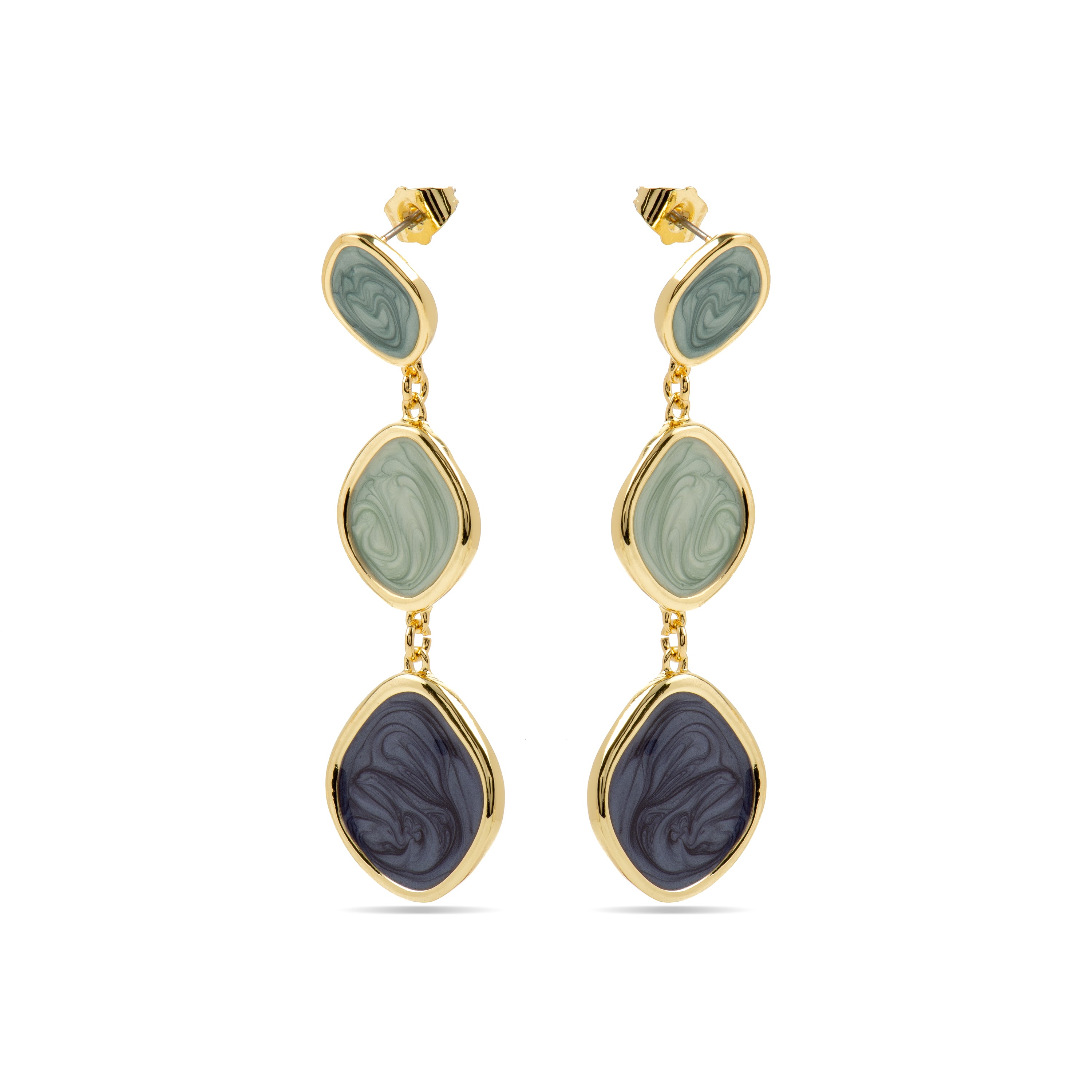 Ohrringe mit blauer Lackierung, 18 Karat Gold-Finish - Belgul