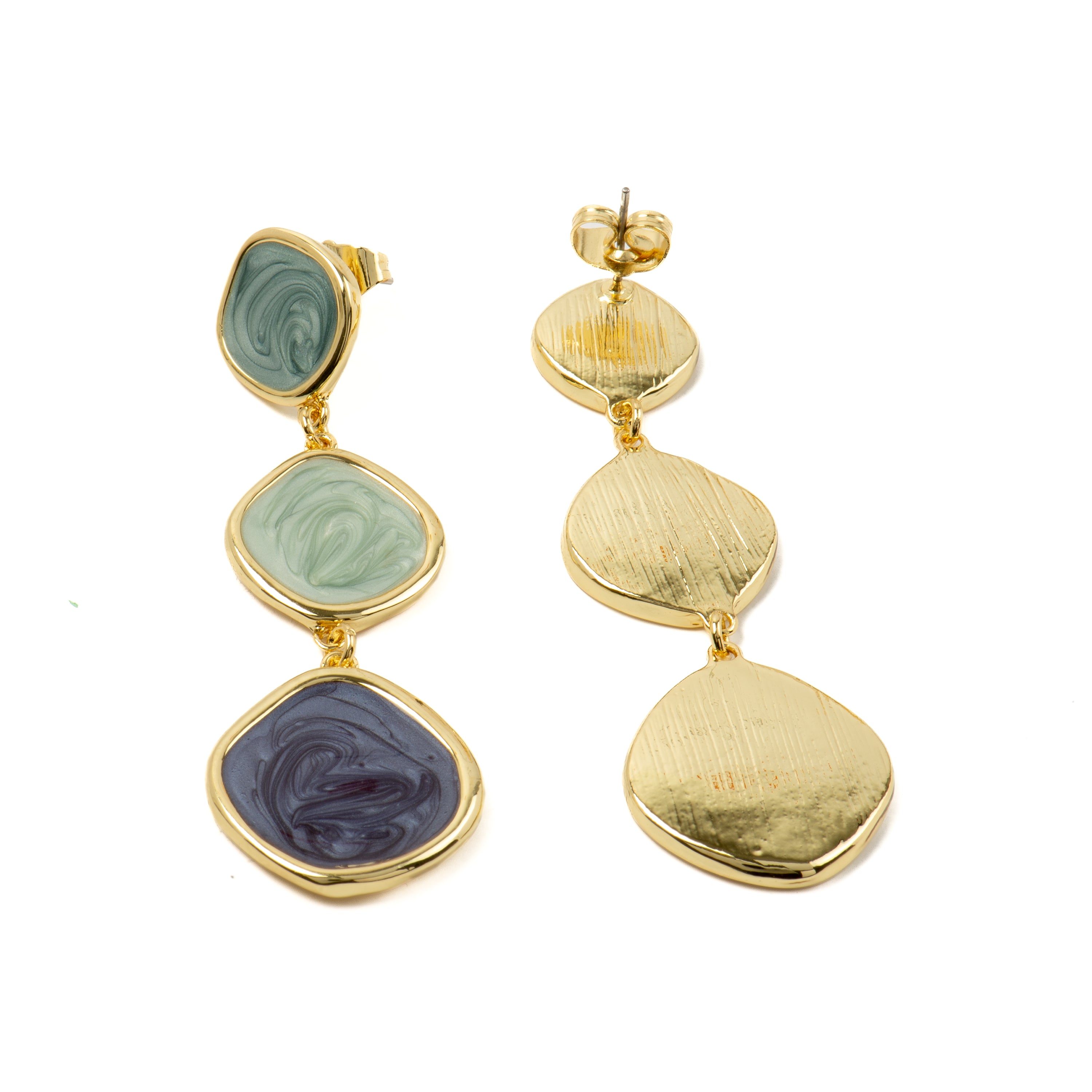 Ohrringe mit blauer Lackierung, 18 Karat Gold-Finish - Belgul