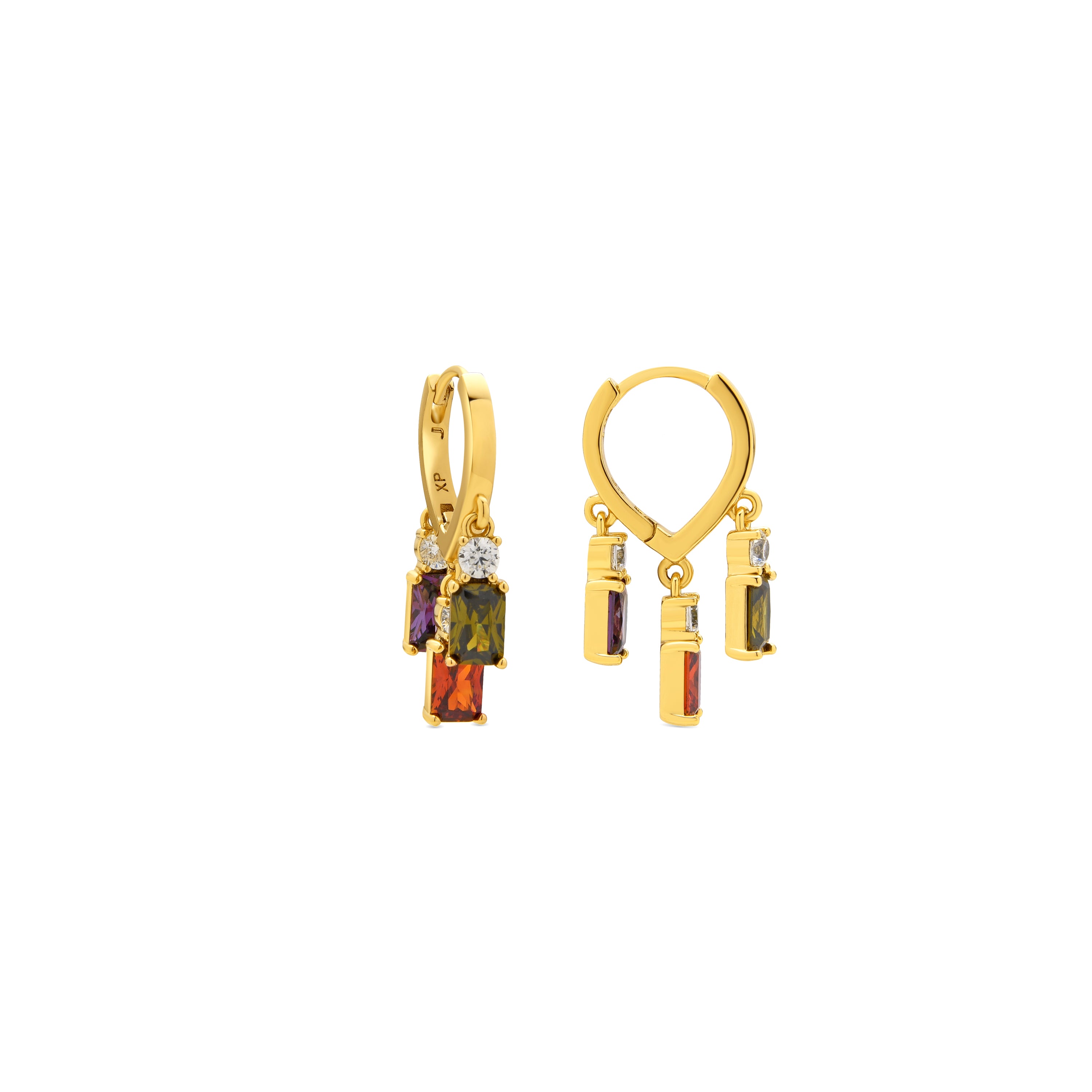 Ohrringe mit mehrfarbigen Zirkonien, 18k gelbgoldfarbenes Finish - Lanik
