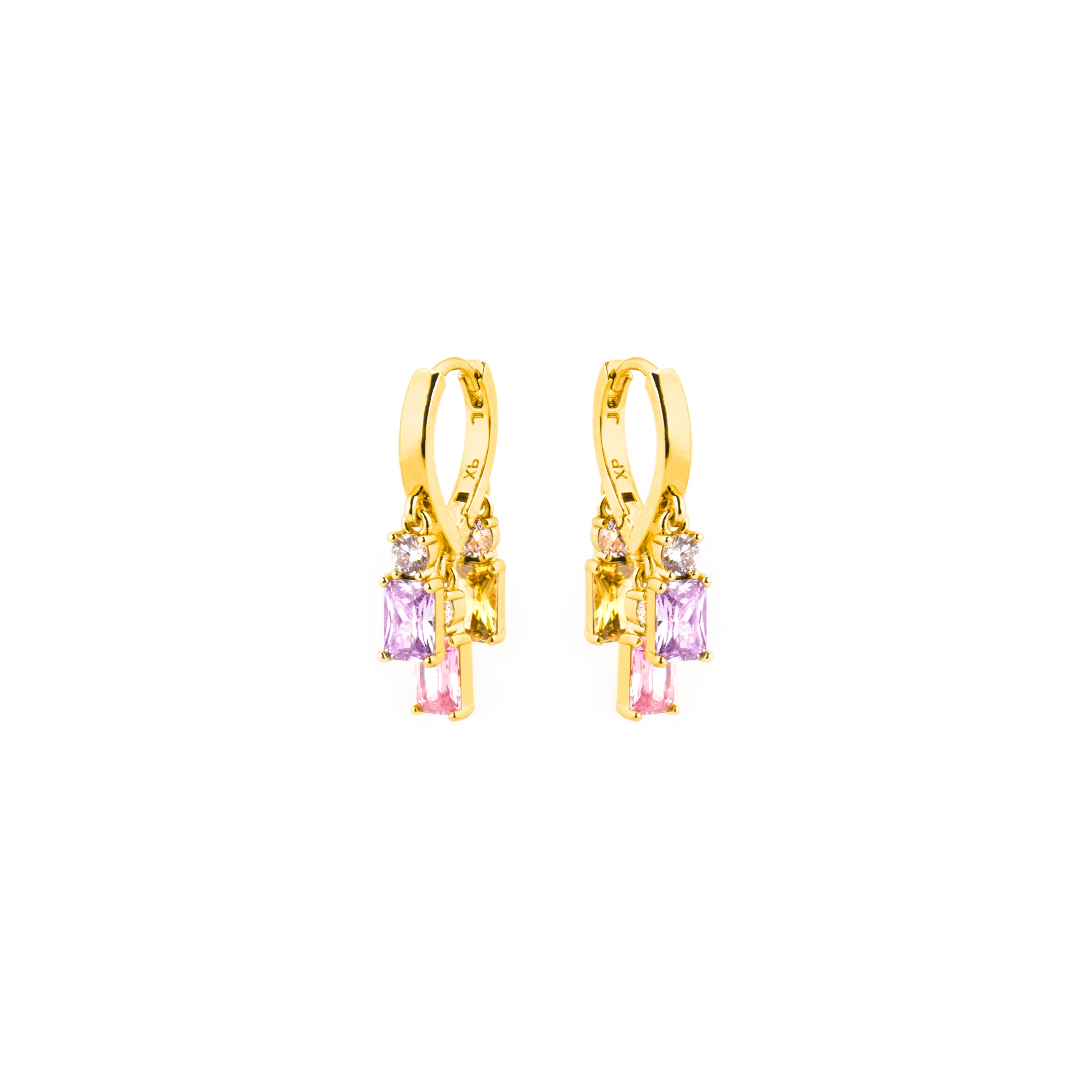 Brincos com Zircónia Multicolor acabamento em ouro 18k - Lanik