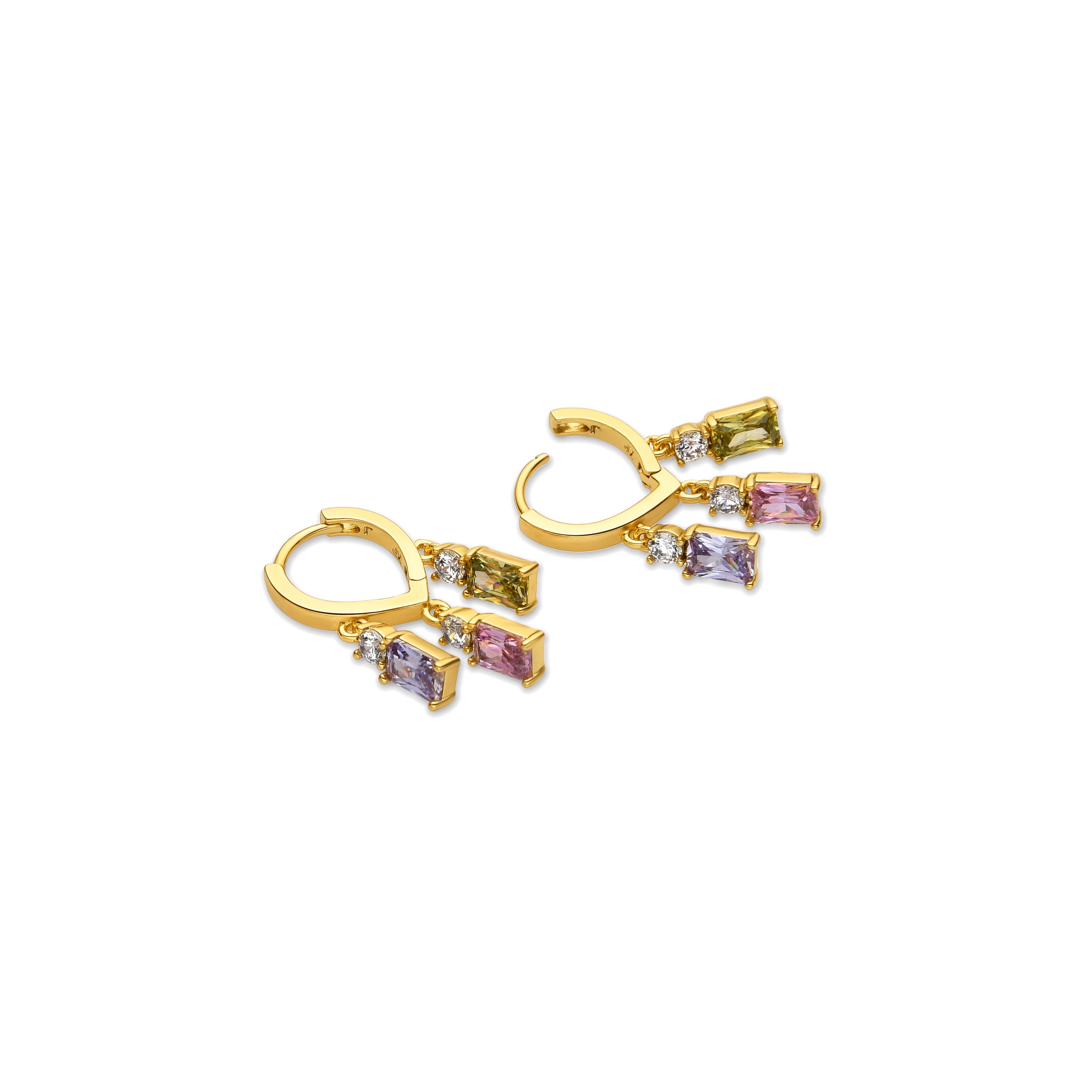Brincos com Zircónia Multicolor acabamento em ouro 18k - Lanik