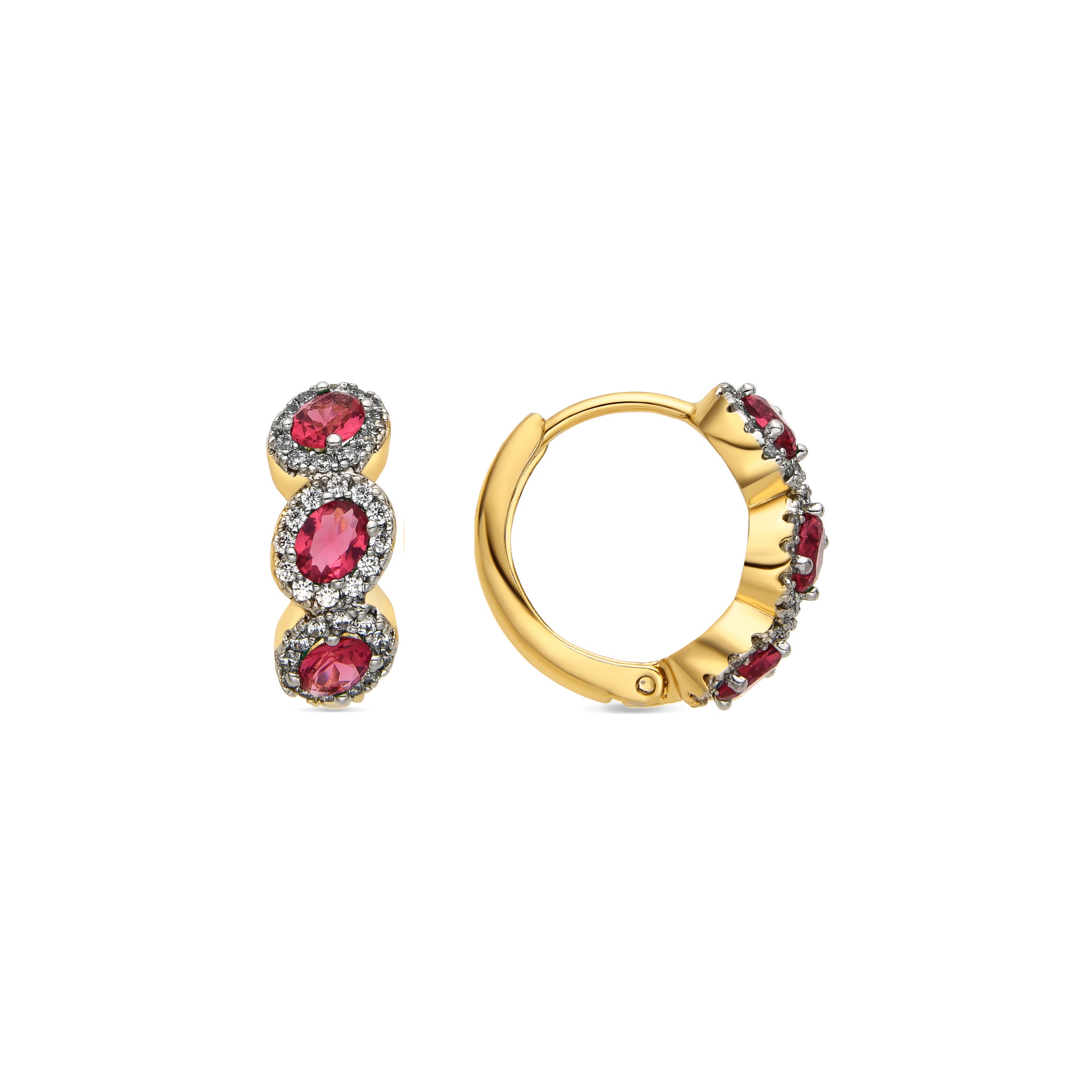 Earrings with Ruby Zirconia finished in 18k gold - Cinel