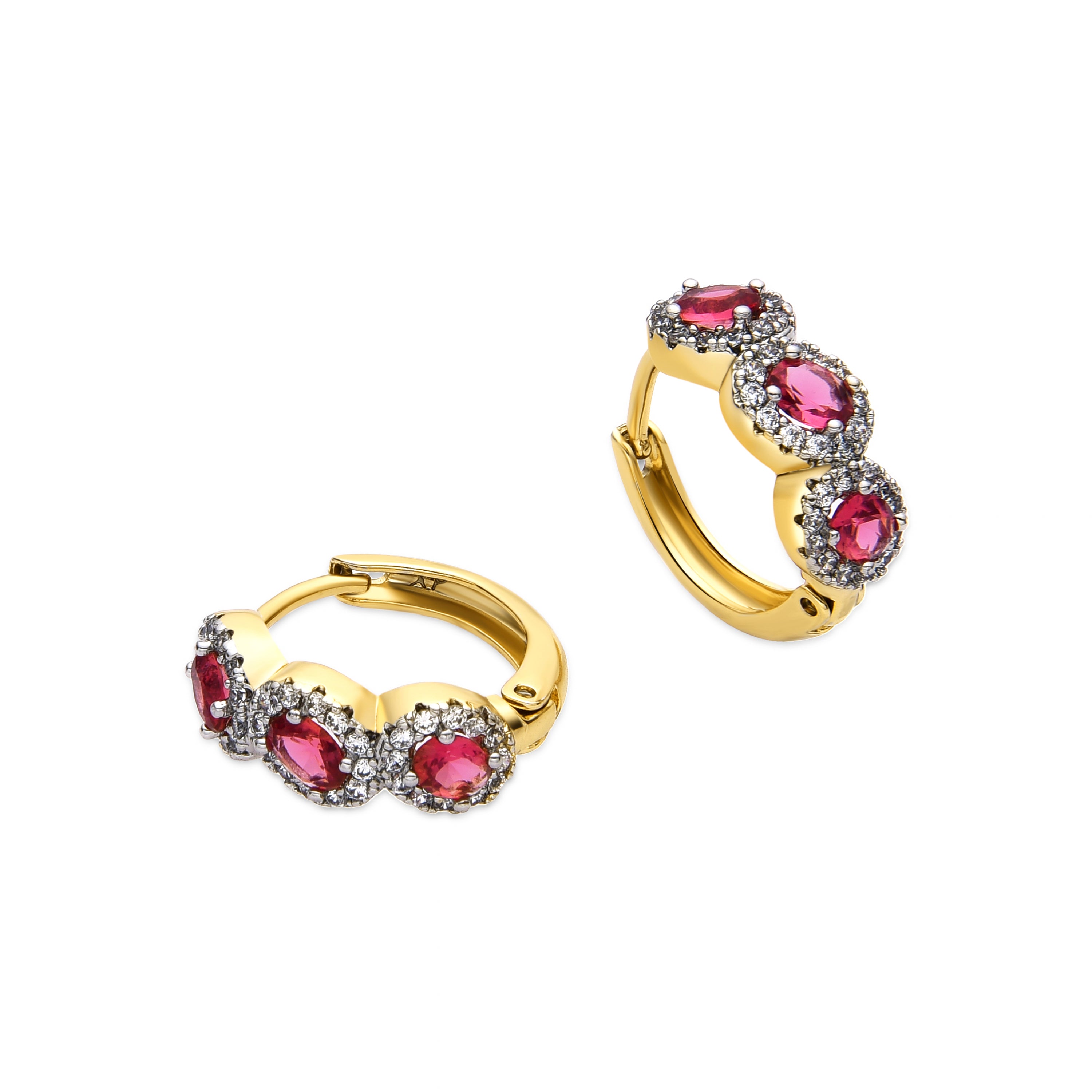Earrings with Ruby Zirconia finished in 18k gold - Cinel