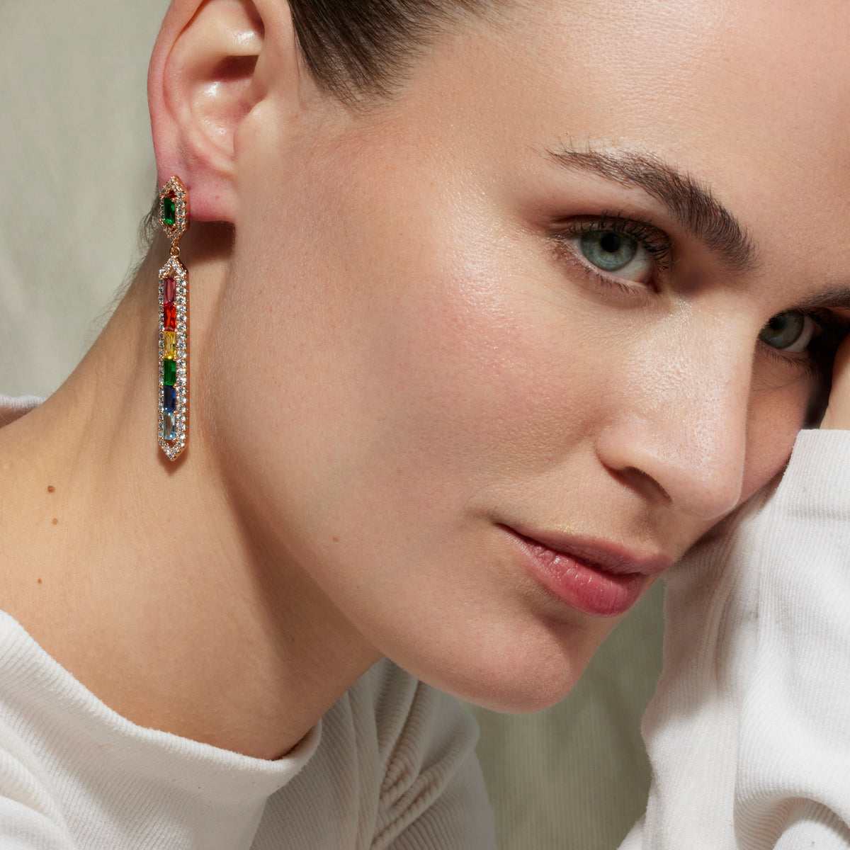 Pendientes con Circonita Multicolor acabado oro 18k - Brima