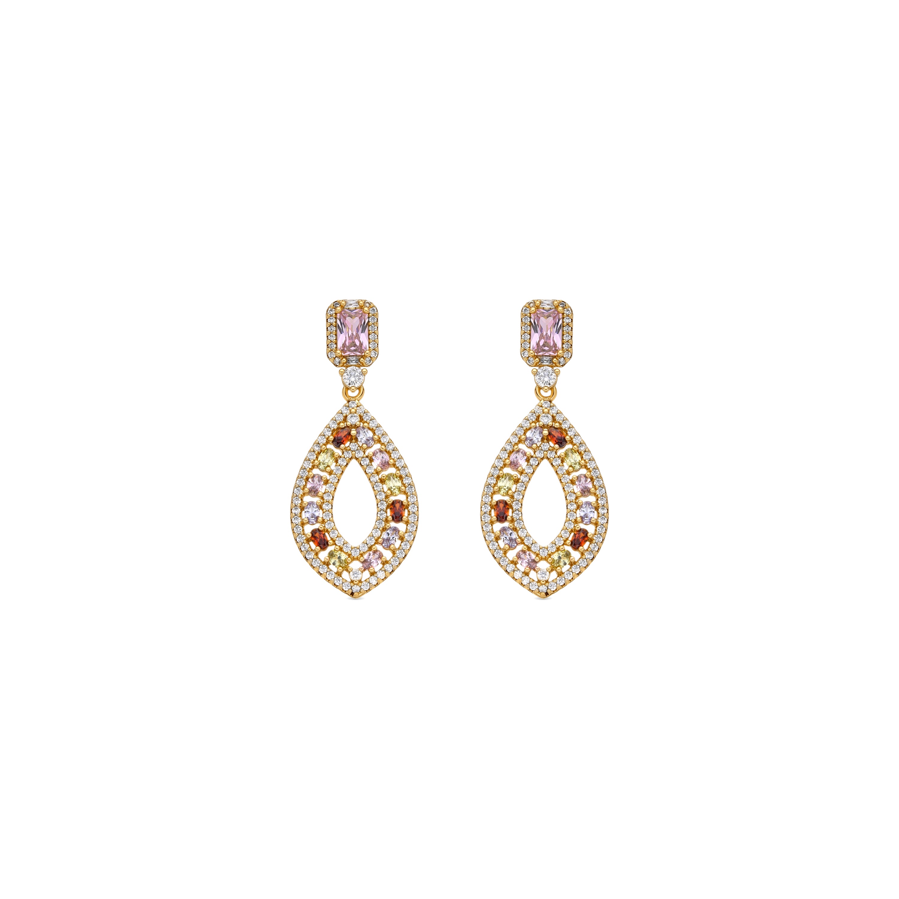Pendientes con Circonita Multicolor acabado oro 18k - Roria
