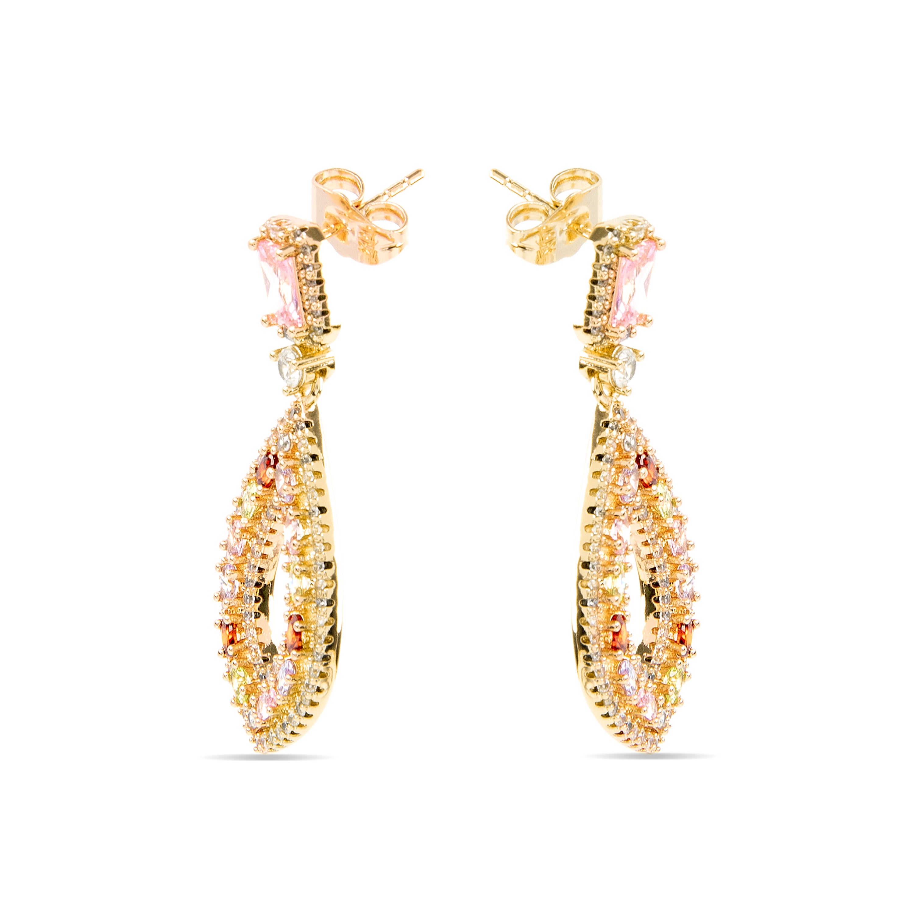 Pendientes con Circonita Multicolor acabado oro 18k - Roria