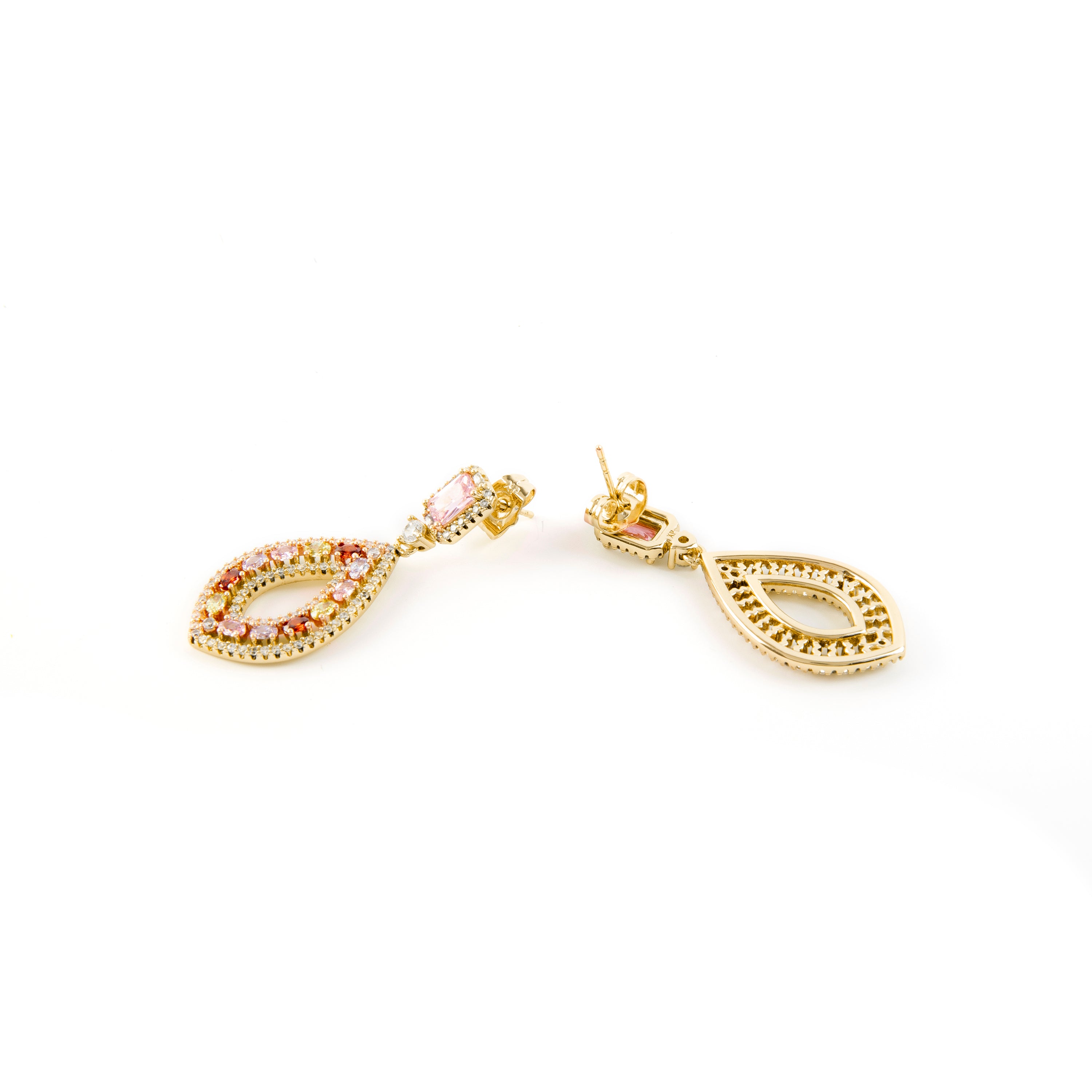 Pendientes con Circonita Multicolor acabado oro 18k - Roria