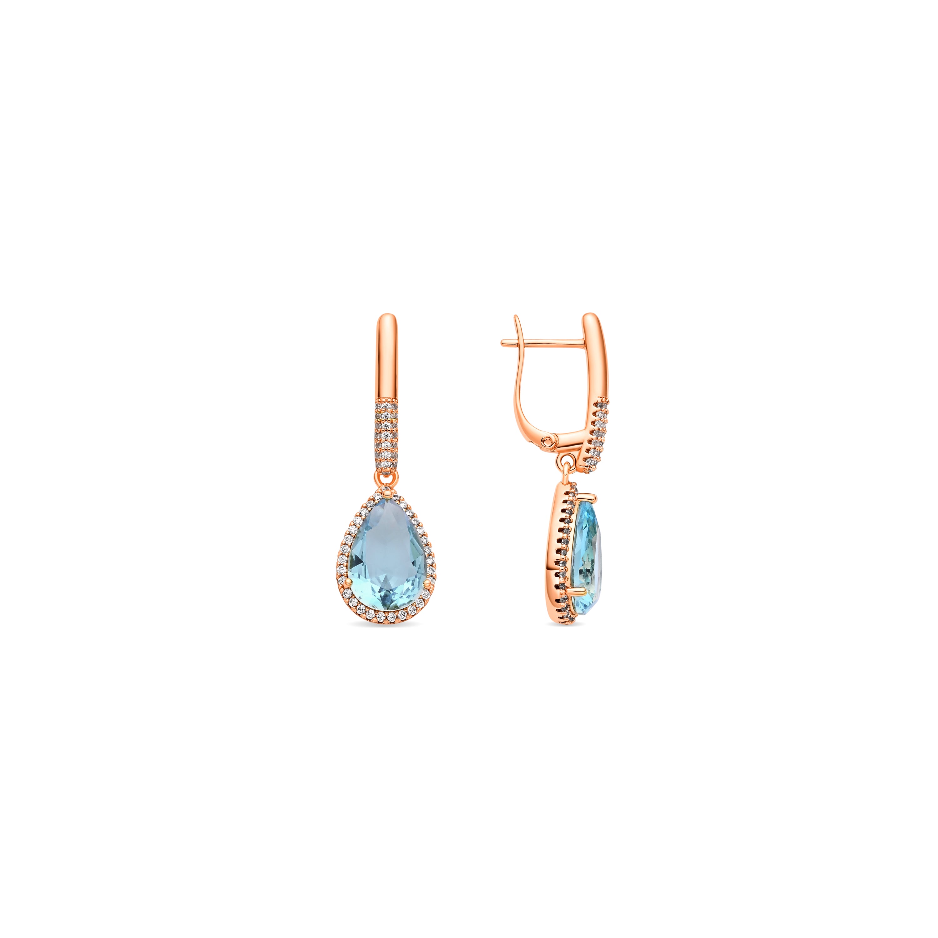 Aquamarine Cubic Zirconia Earrings finished in 18k yellow gold - Dota