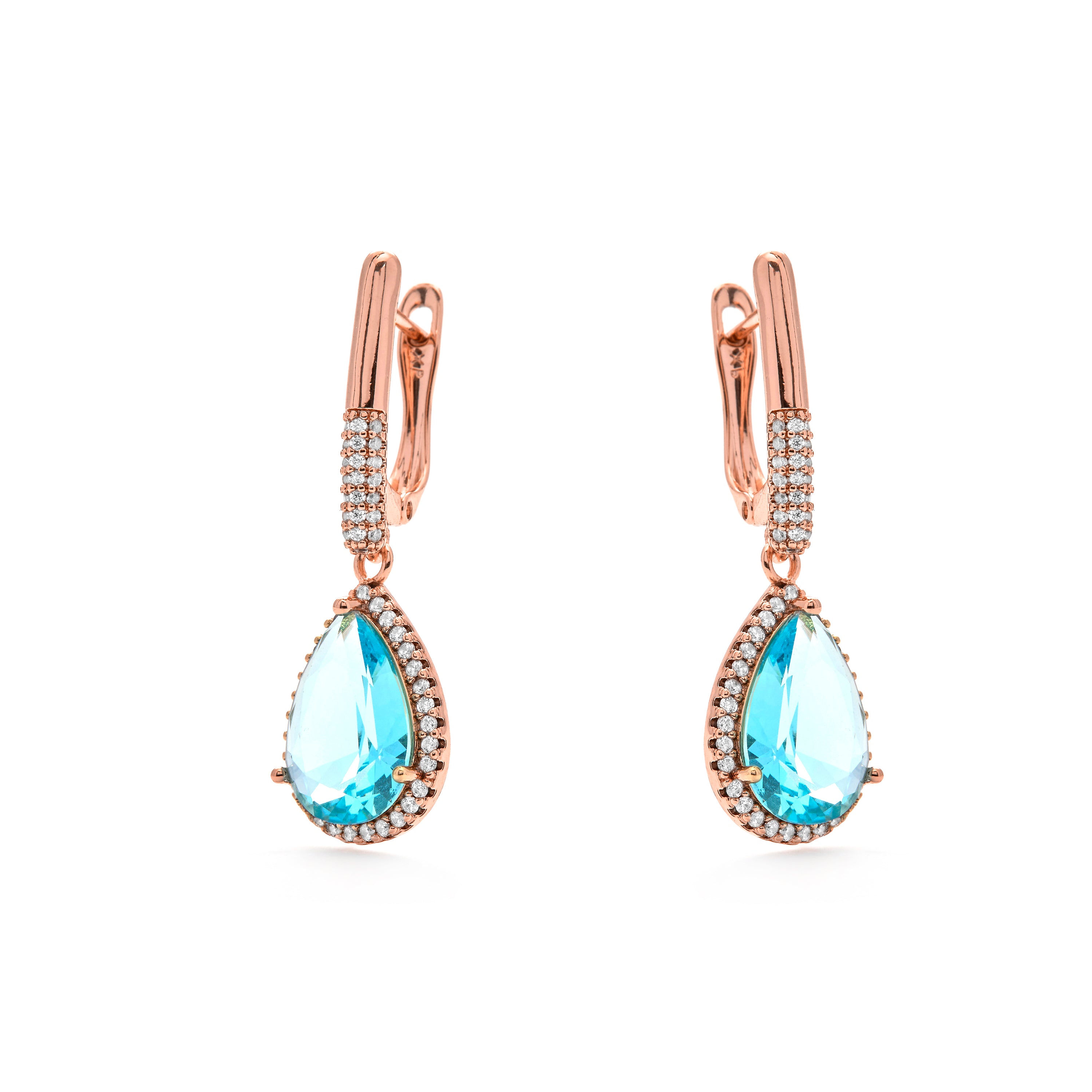 Aquamarine Cubic Zirconia Earrings finished in 18k yellow gold - Dota