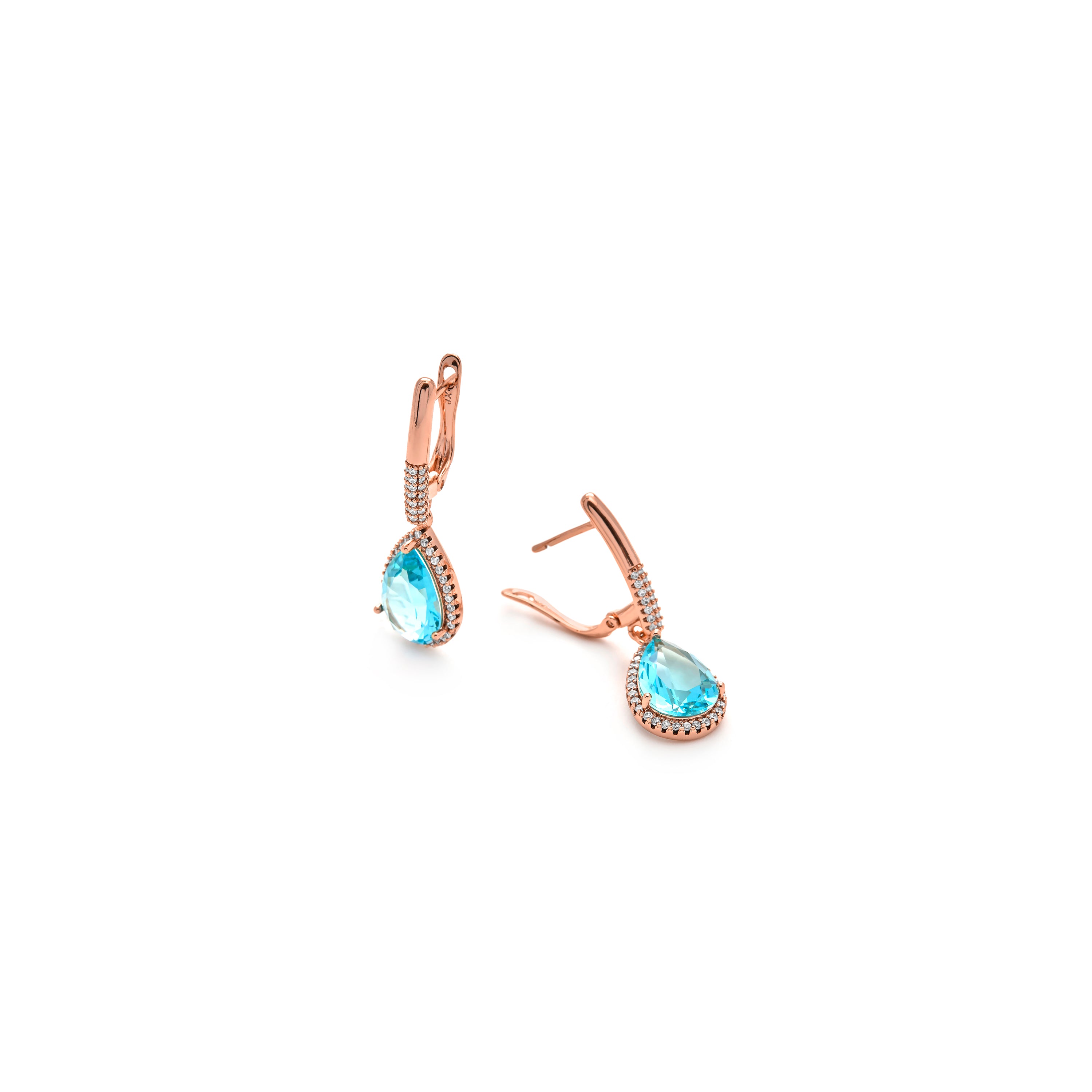 Aquamarine Cubic Zirconia Earrings finished in 18k yellow gold - Dota