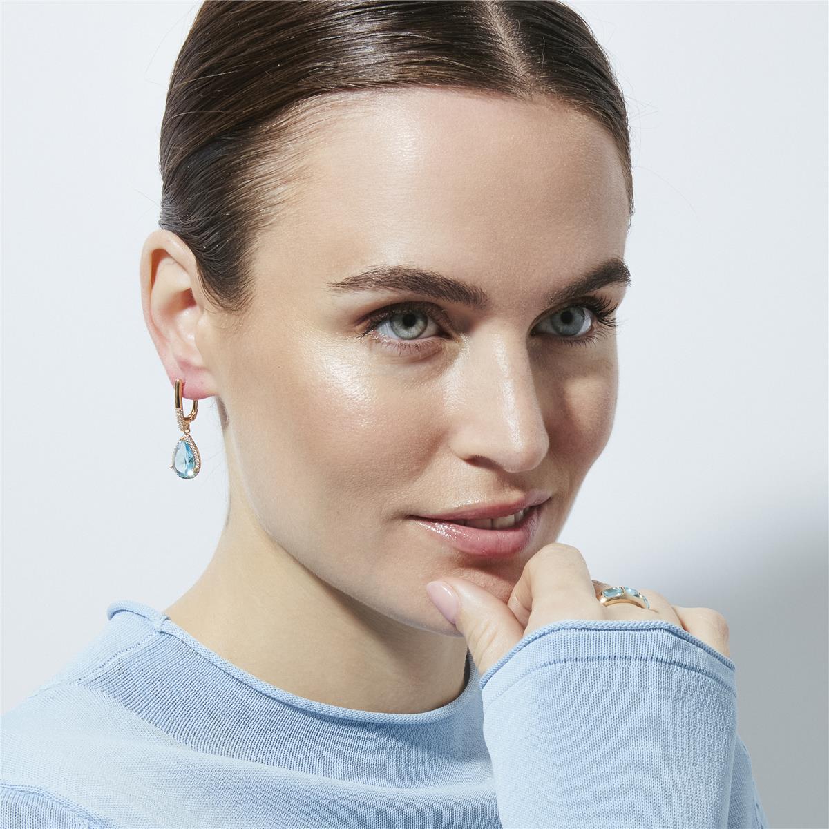 Aquamarine Cubic Zirconia Earrings finished in 18k yellow gold - Dota