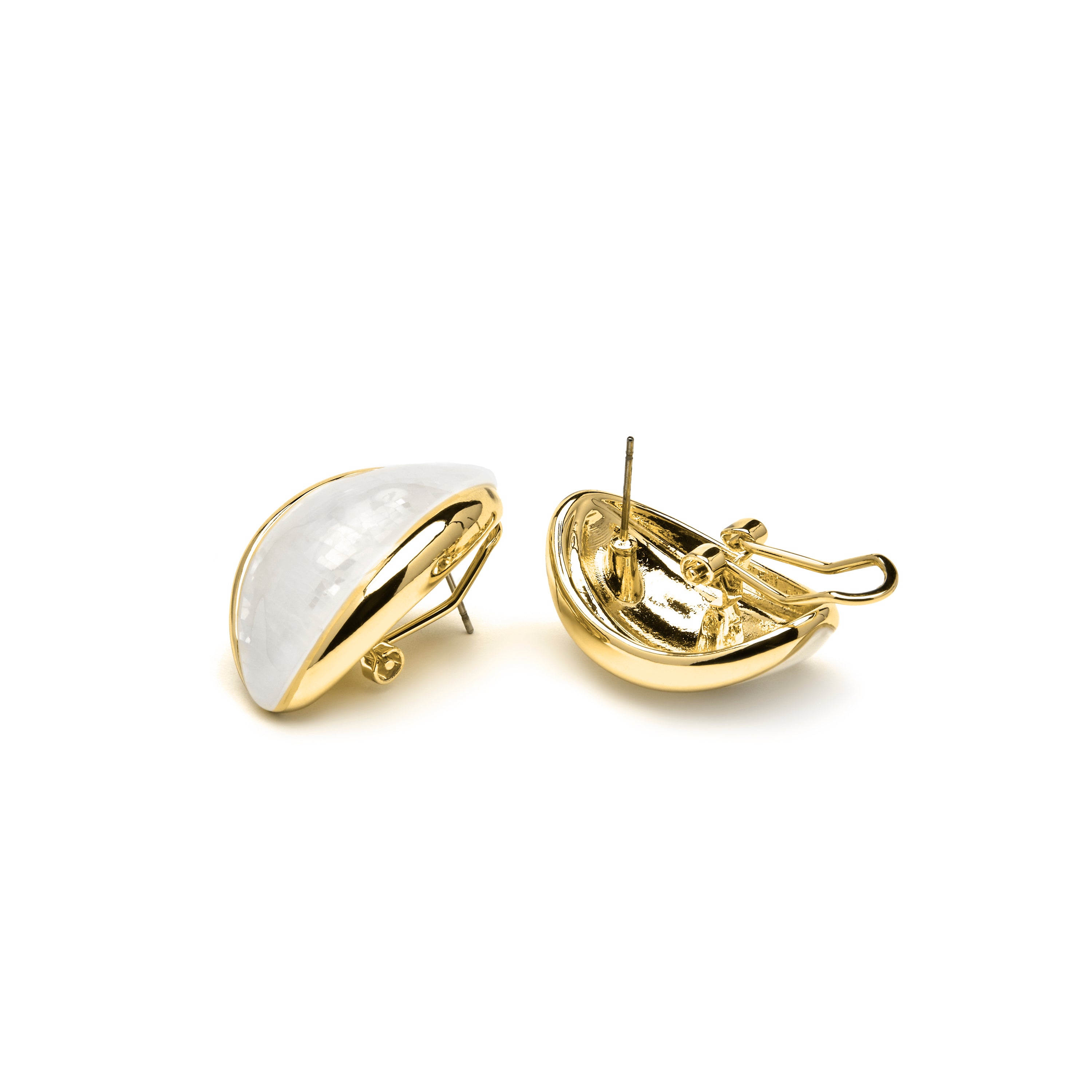 Boucles d'oreilles finition or jaune 18k et nacre blanche - Lingo