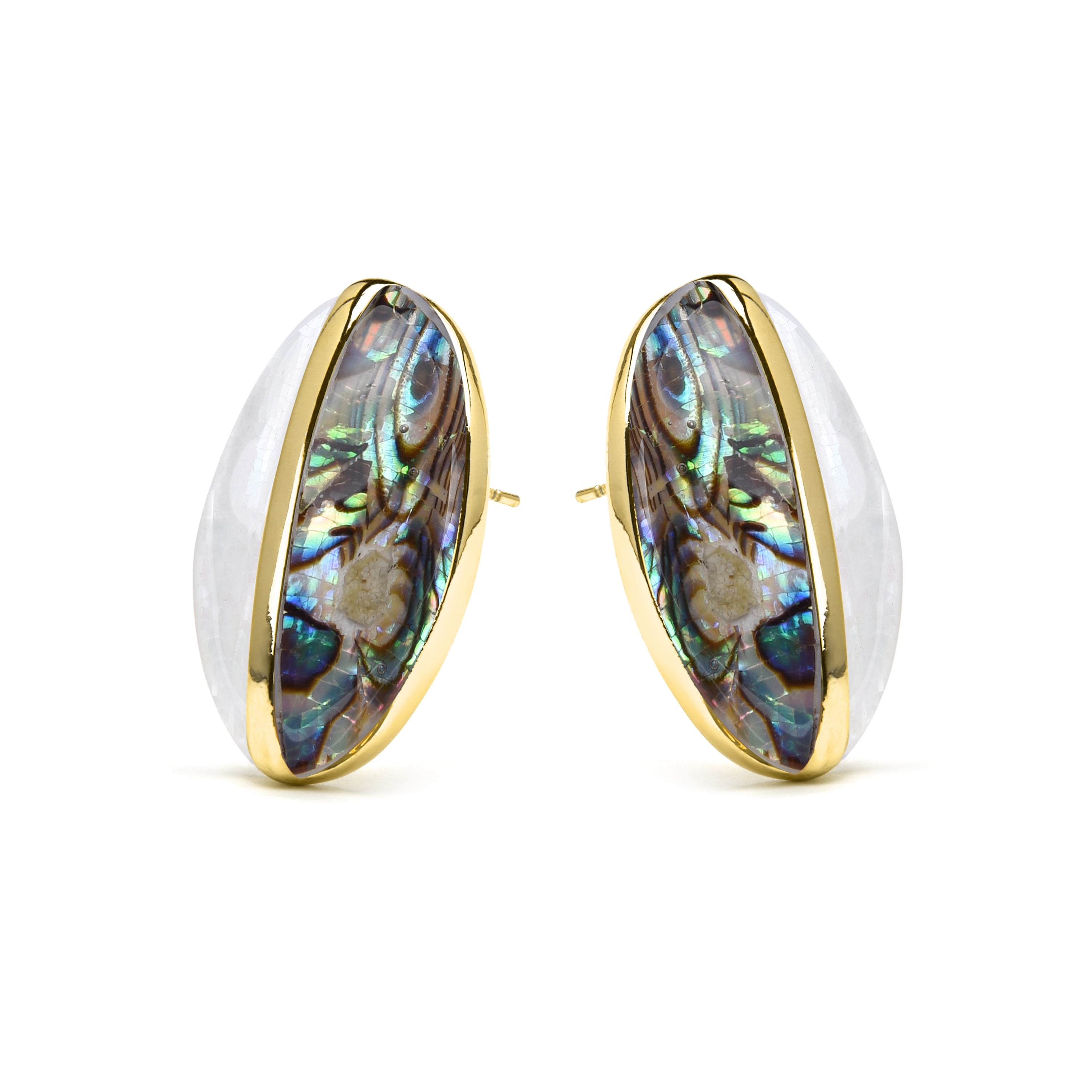 Boucles d'oreilles Thisca en nacre blanche finition or jaune 18k