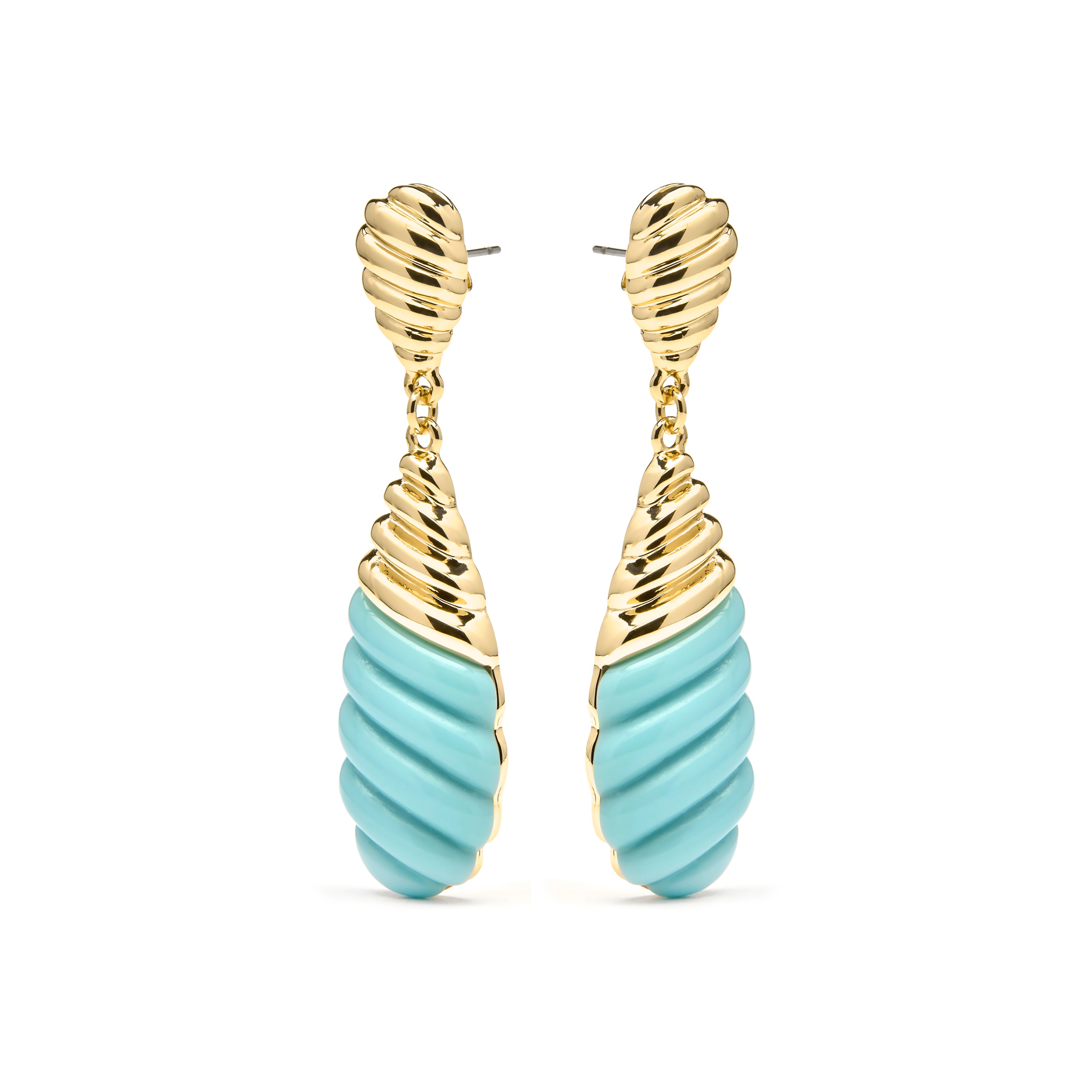 Brincos com acabamento em ouro amarelo de 18k e resina azul - Rawil