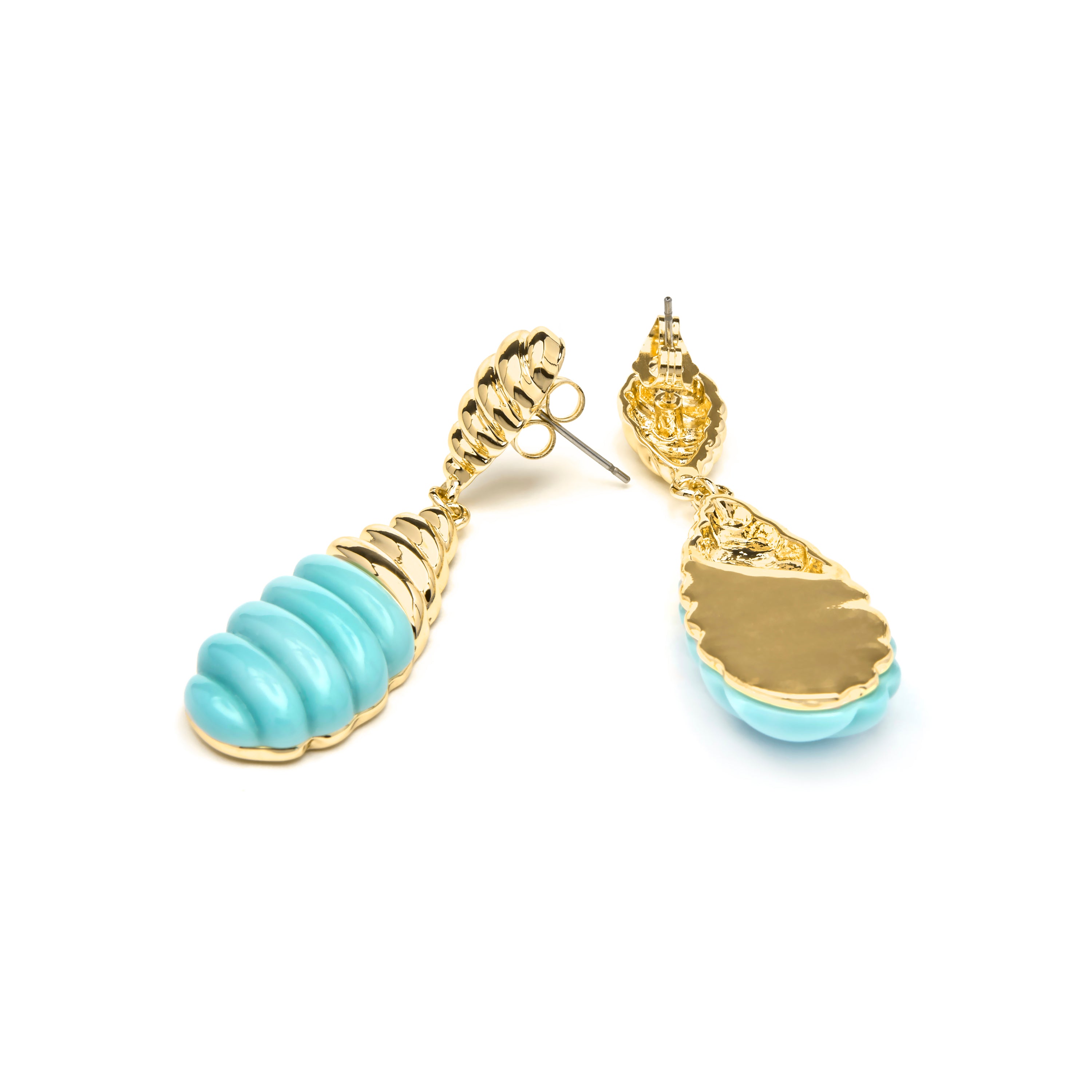 Brincos com acabamento em ouro amarelo de 18k e resina azul - Rawil