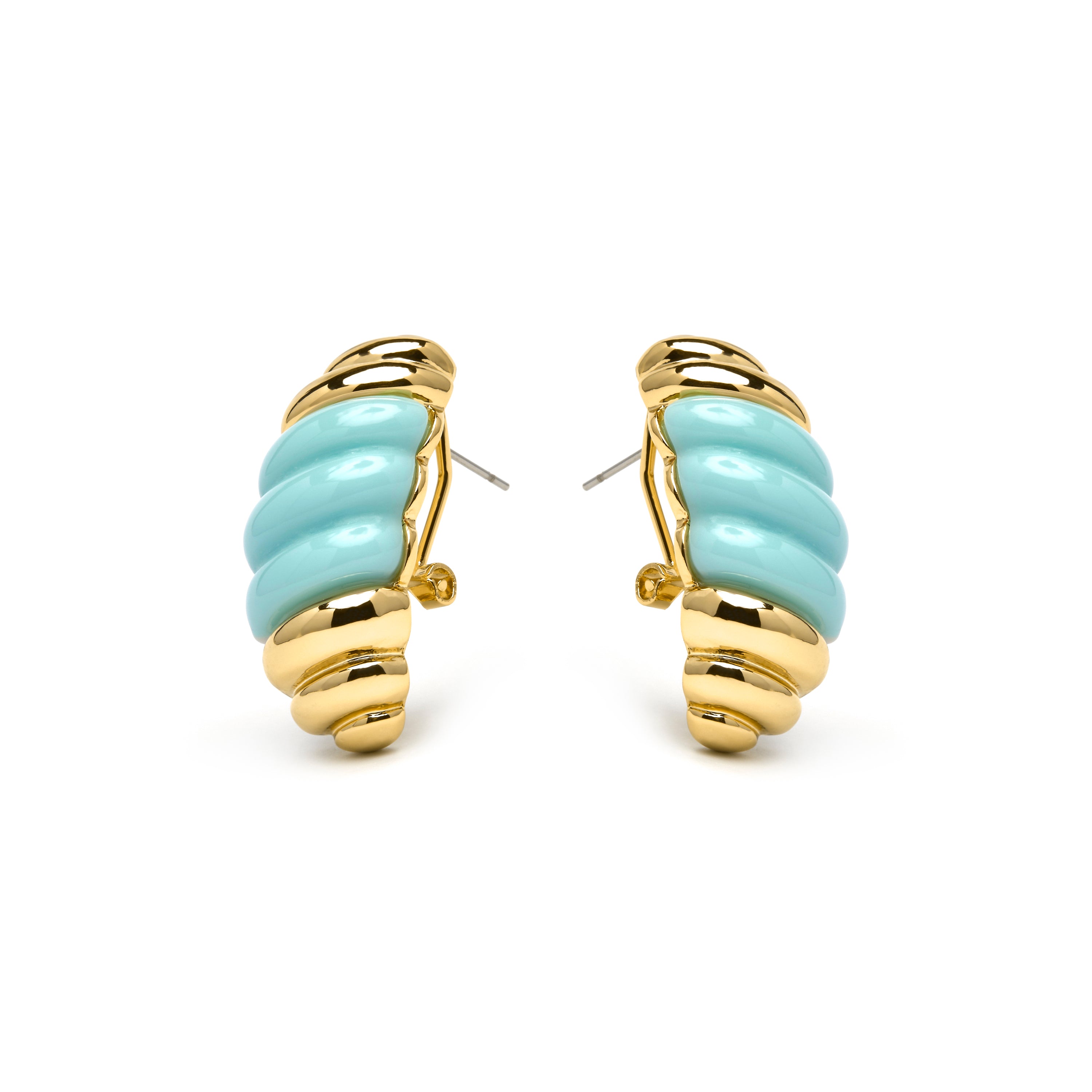 Boucles d'oreilles Rawil en résine bleue finition or jaune 18k
