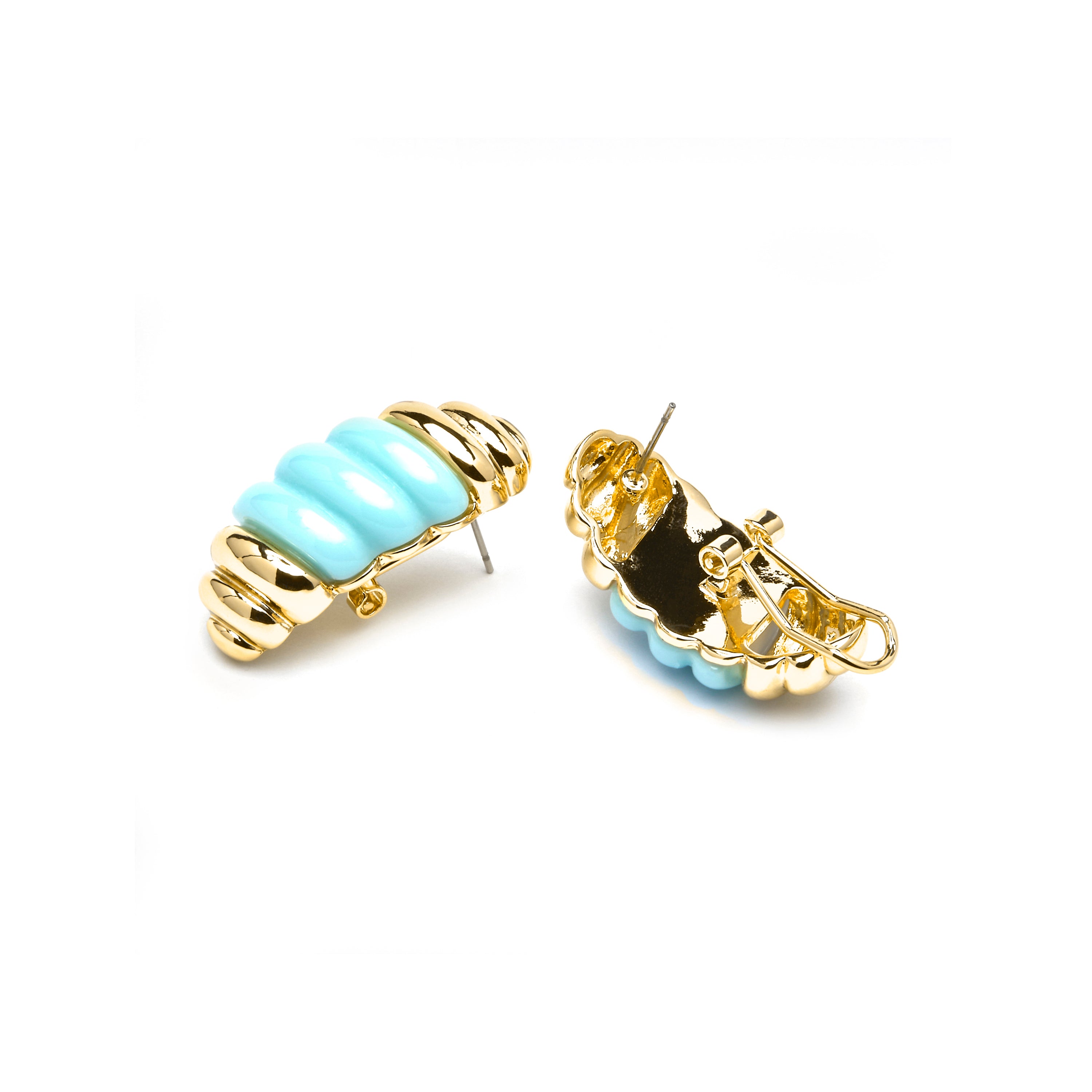 Boucles d'oreilles Rawil en résine bleue finition or jaune 18k