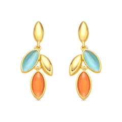 Dulfo Cat's Eye Multicolor Earrings with 18k Yellow Gold Finish