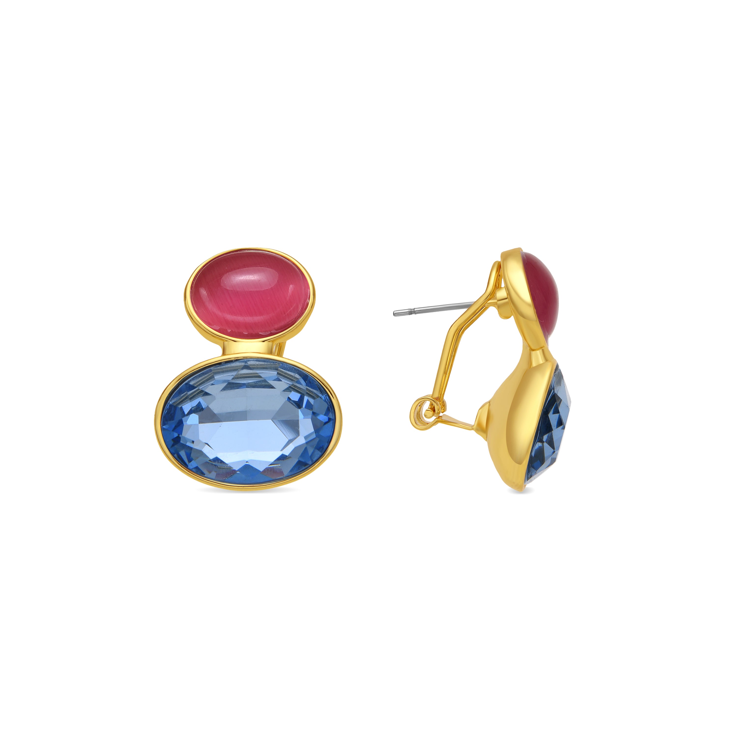Brincos acabamento ouro amarelo 18k e Cristal Azul - Sigro