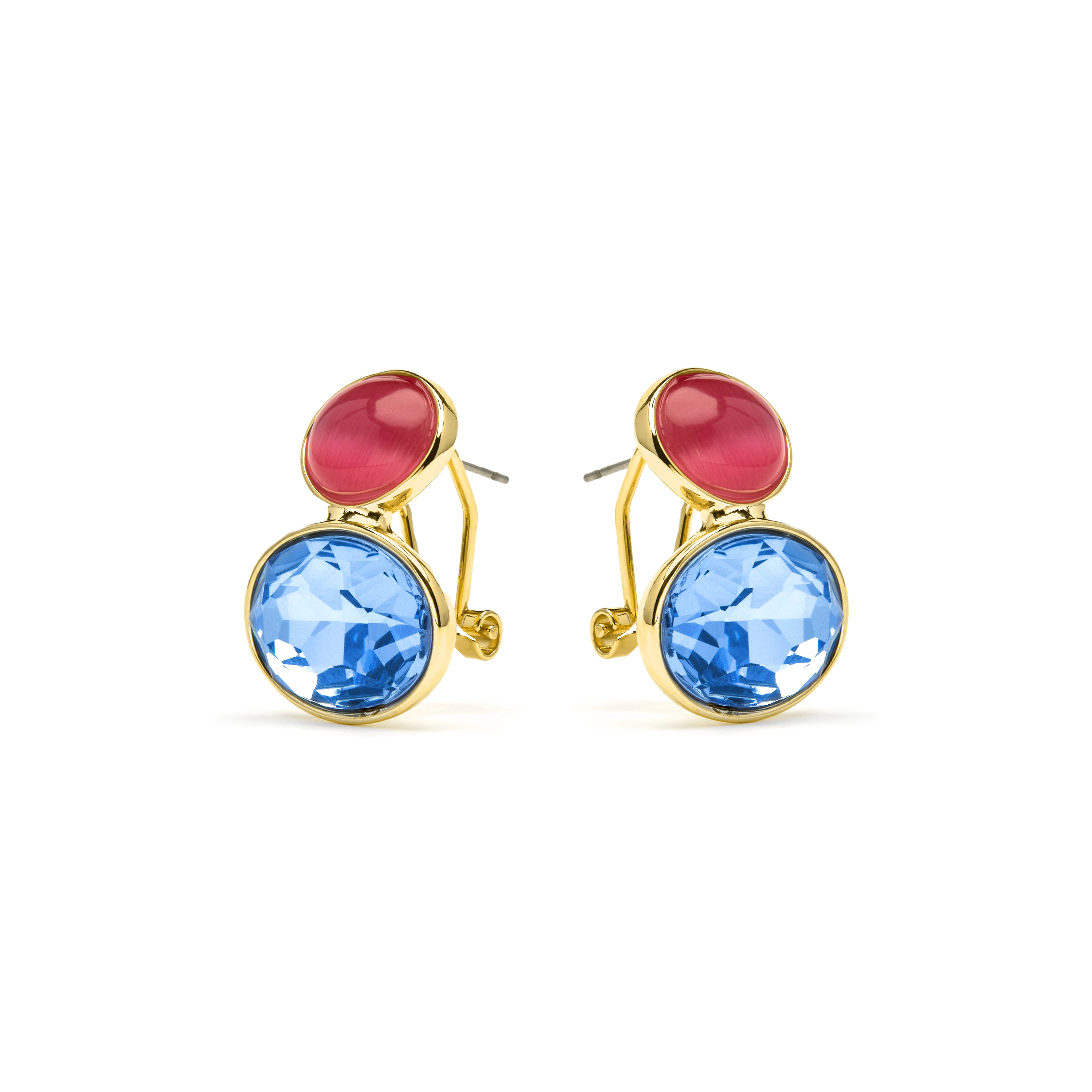 Brincos acabamento ouro amarelo 18k e Cristal Azul - Sigro
