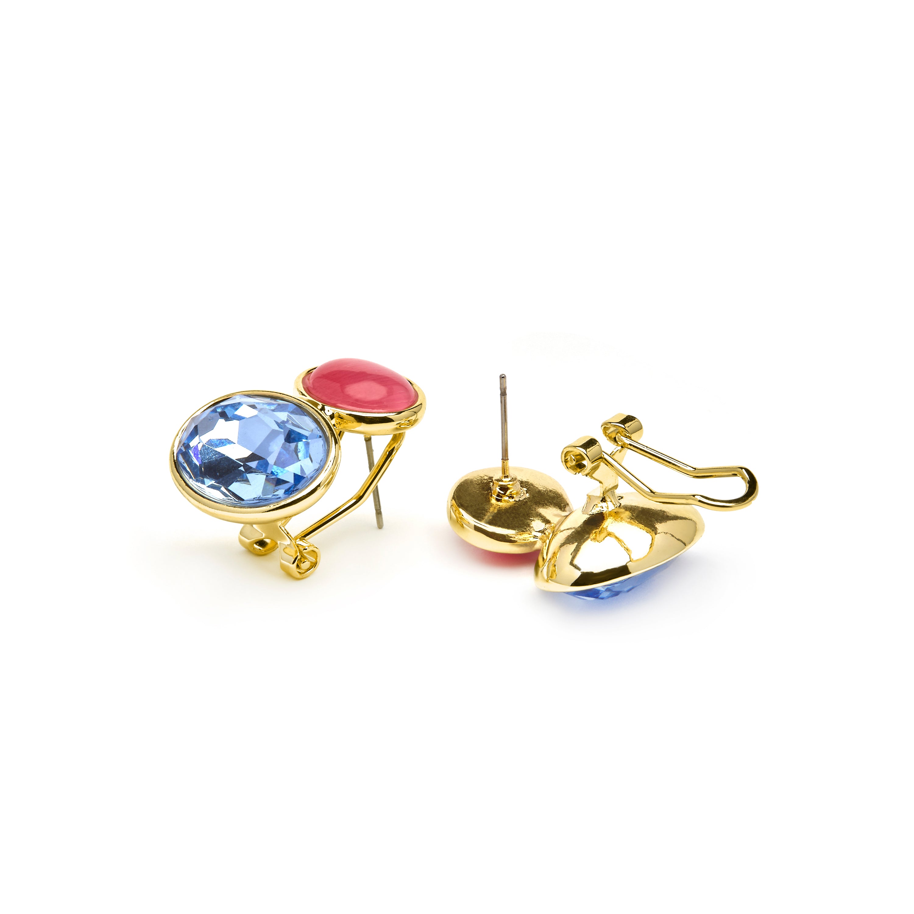 Brincos acabamento ouro amarelo 18k e Cristal Azul - Sigro