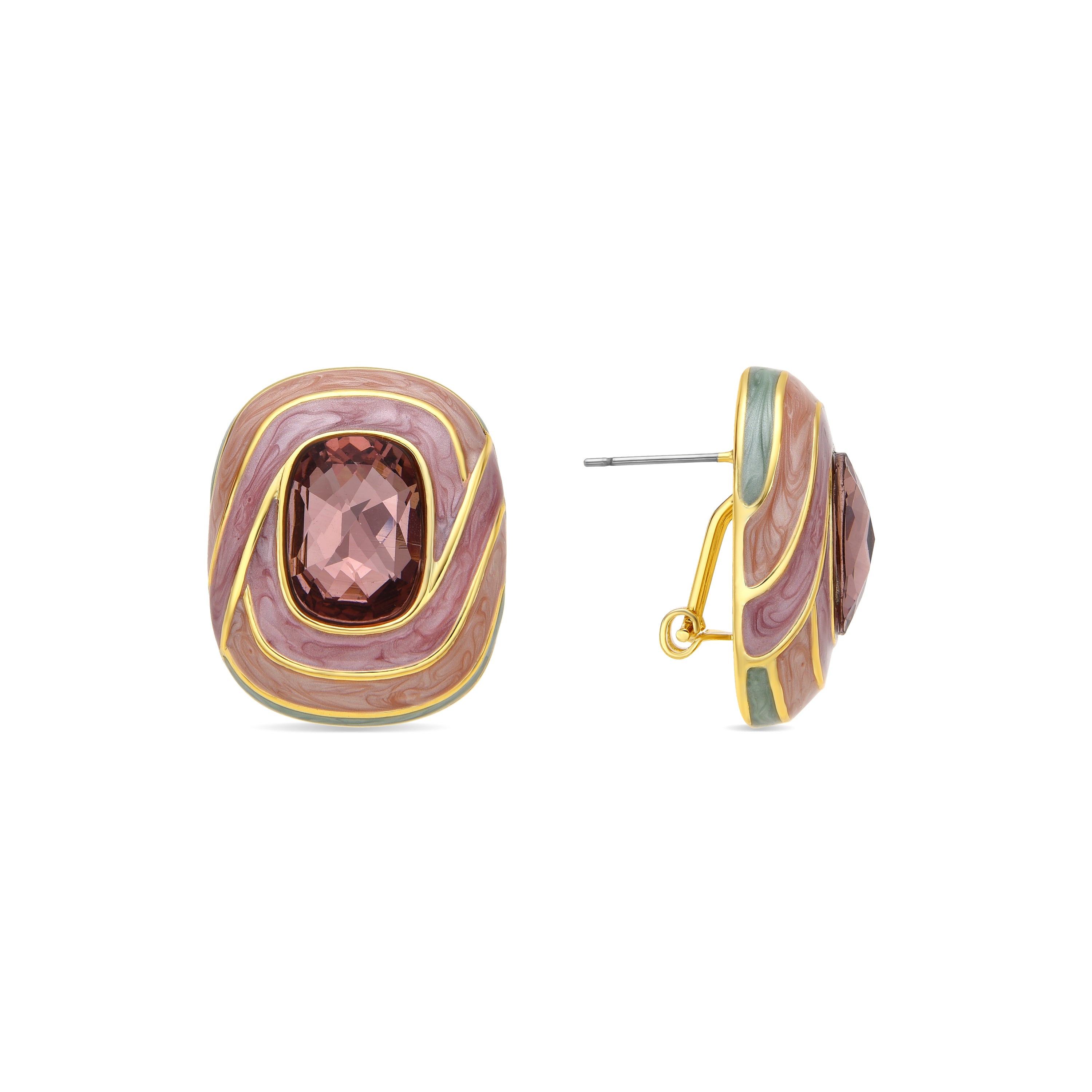 Boucles d'oreilles Rowing en laque multicolore finition or jaune 18k