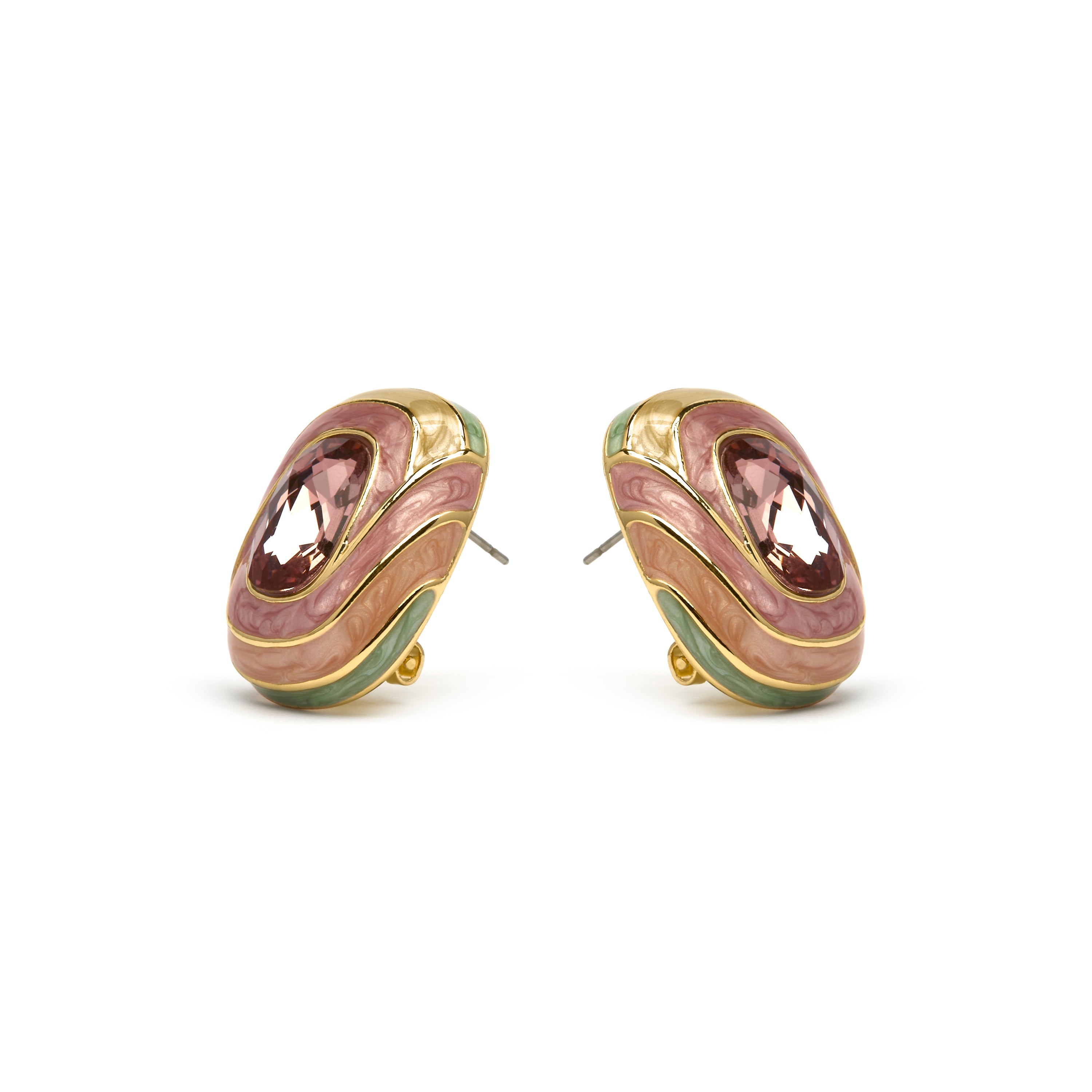 Boucles d'oreilles Rowing en laque multicolore finition or jaune 18k