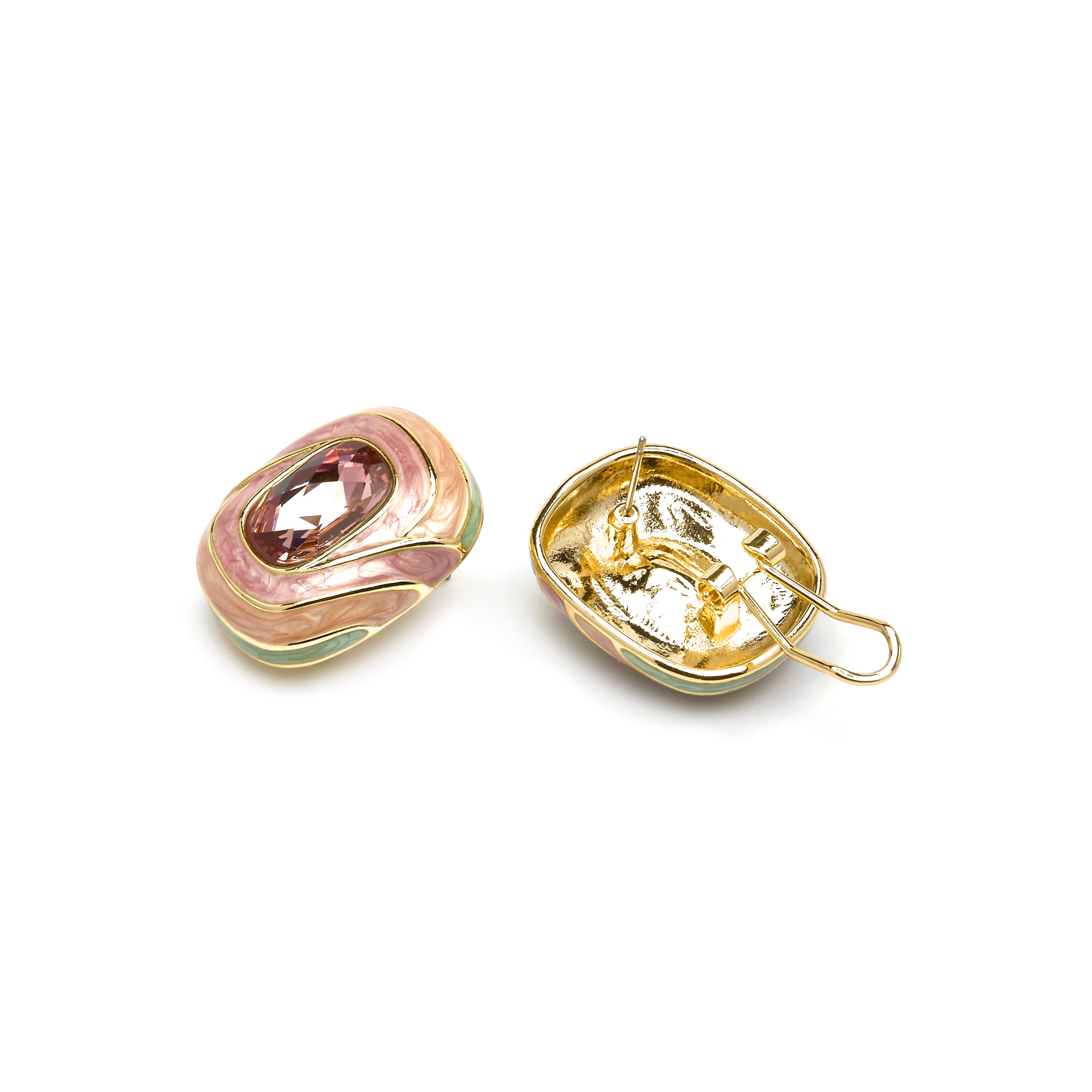Boucles d'oreilles Rowing en laque multicolore finition or jaune 18k