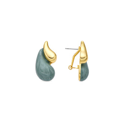 Udver Earrings with Green Lacquer and 18k Yellow Gold Finish