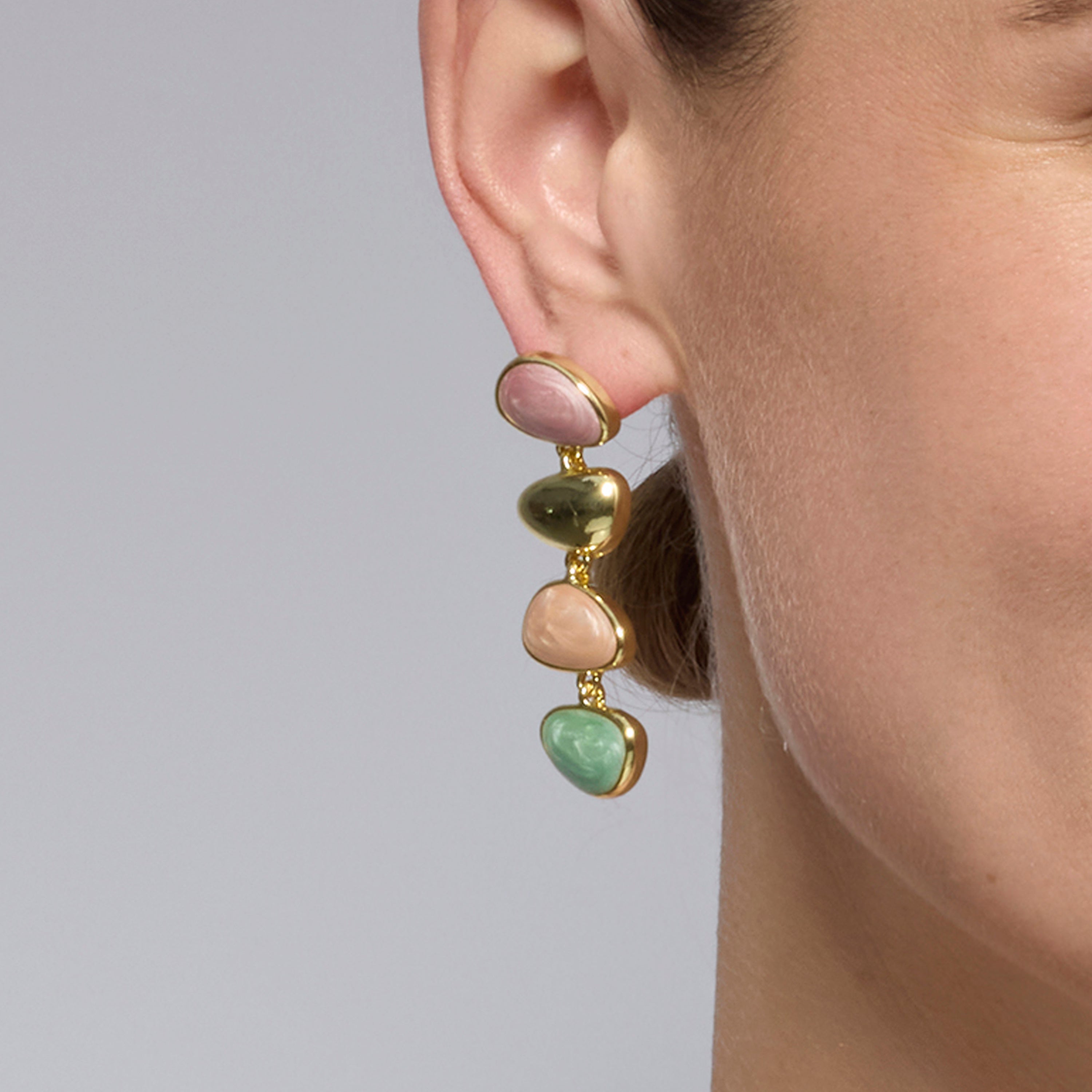 18k Yellow Gold Finished Earrings with Multicolor Lacquer - Bolhy