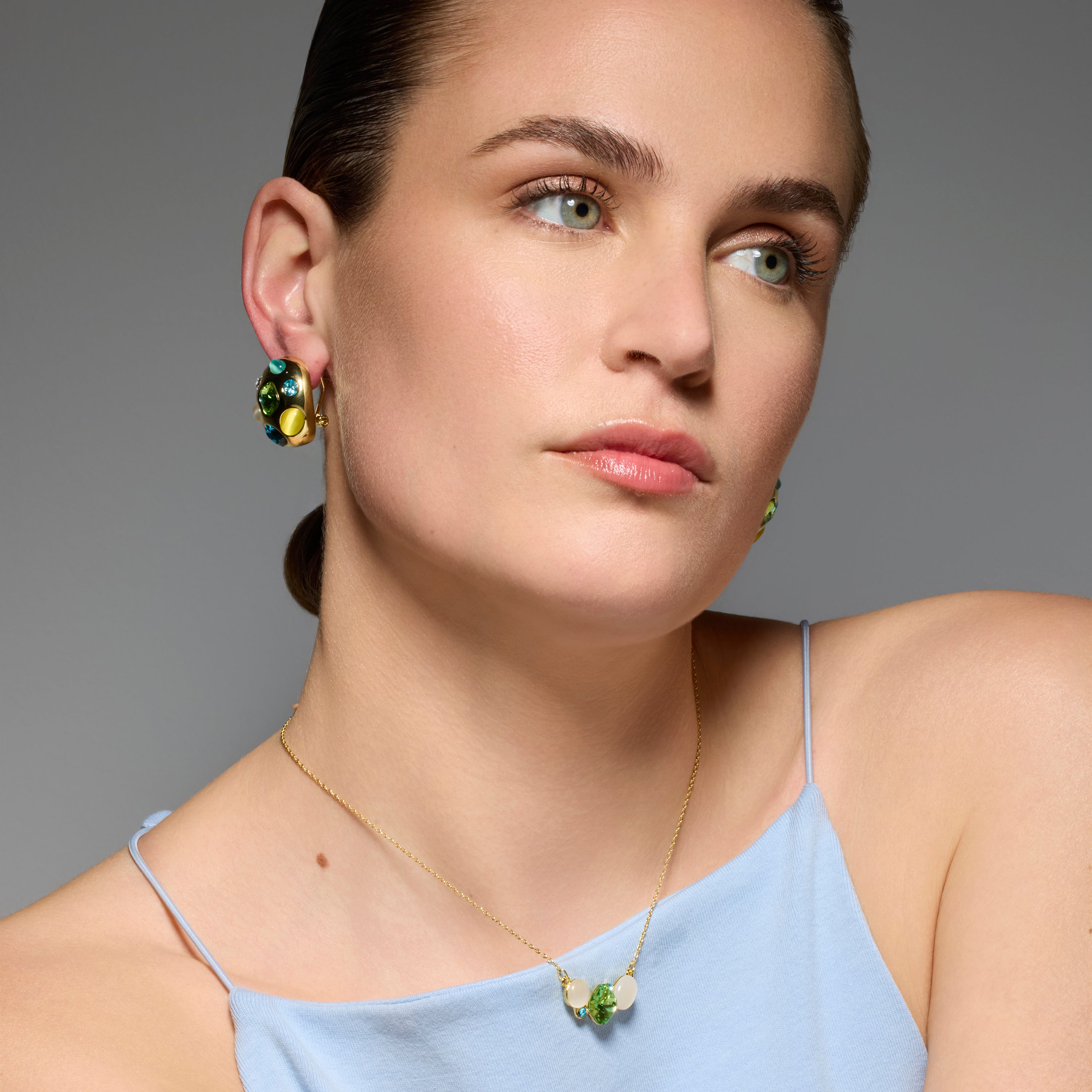 18k Yellow Gold Finish Multicolor Crystal Earrings - Alik
