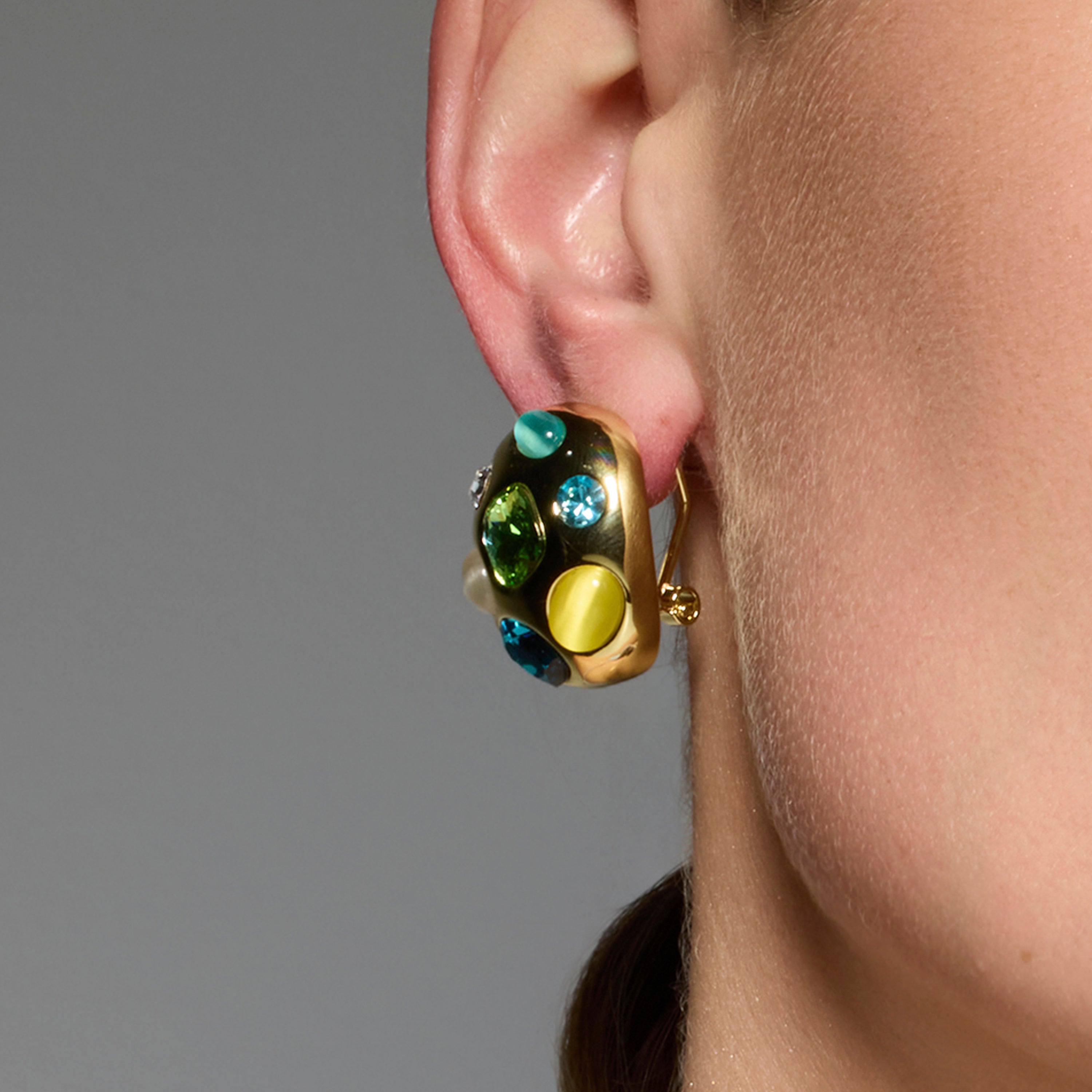 18k Yellow Gold Finish Multicolor Crystal Earrings - Alik