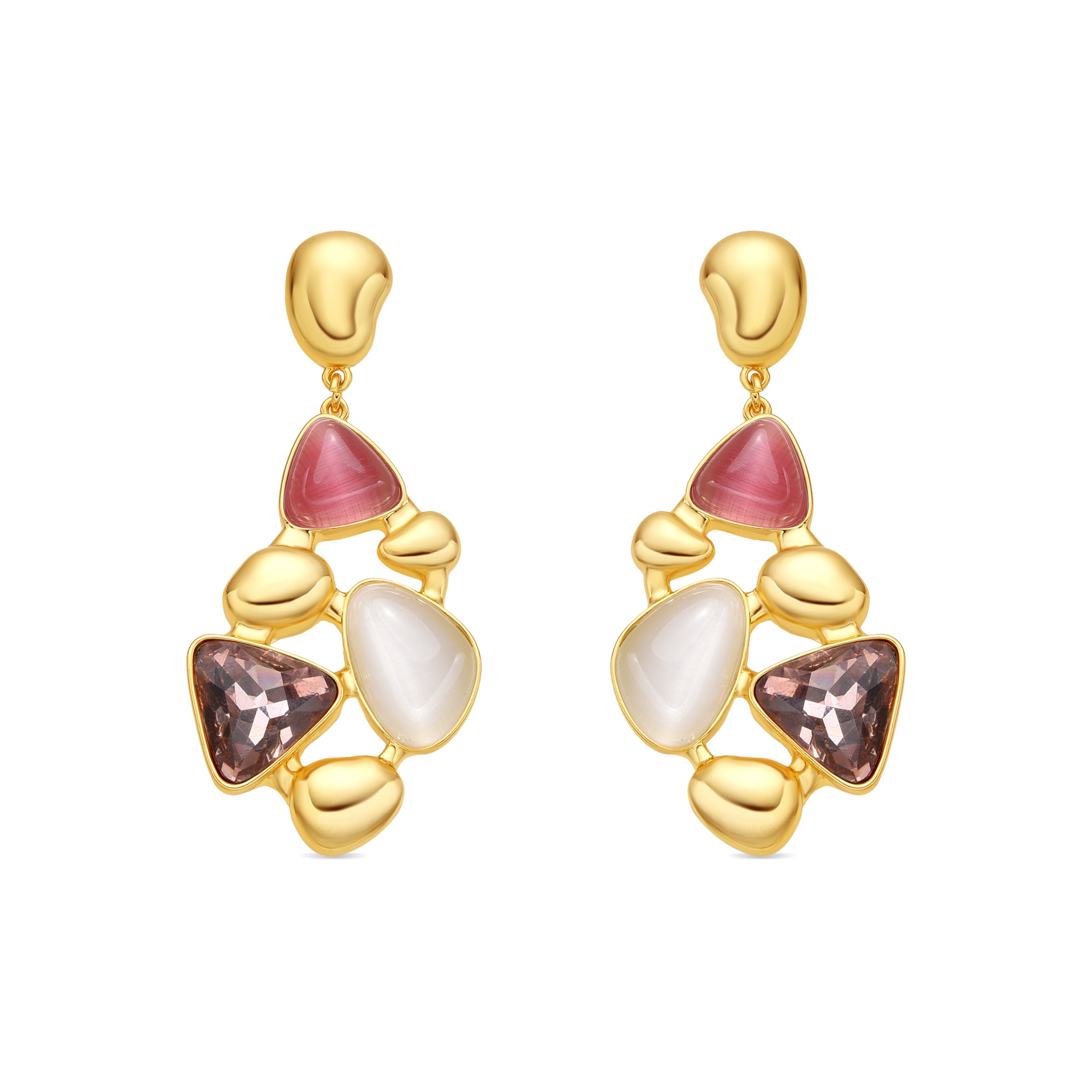 18k Yellow Gold Finish Multicolor Crystal Earrings - Naxmo