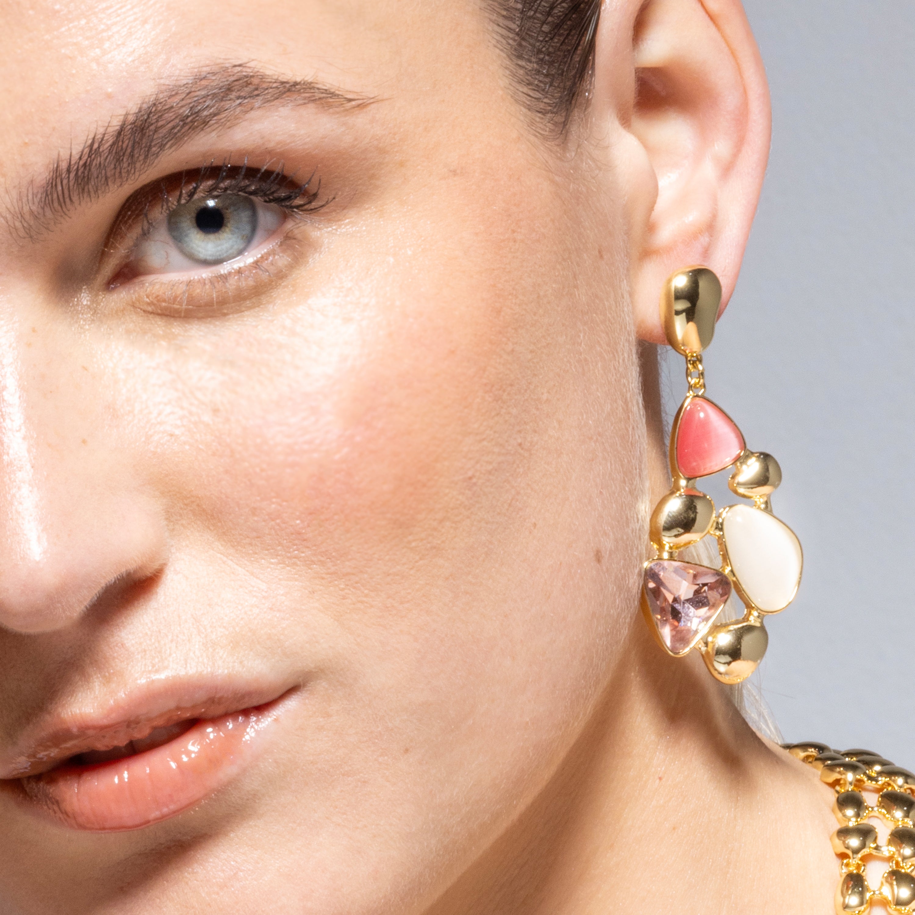18k Yellow Gold Finish Multicolor Crystal Earrings - Naxmo