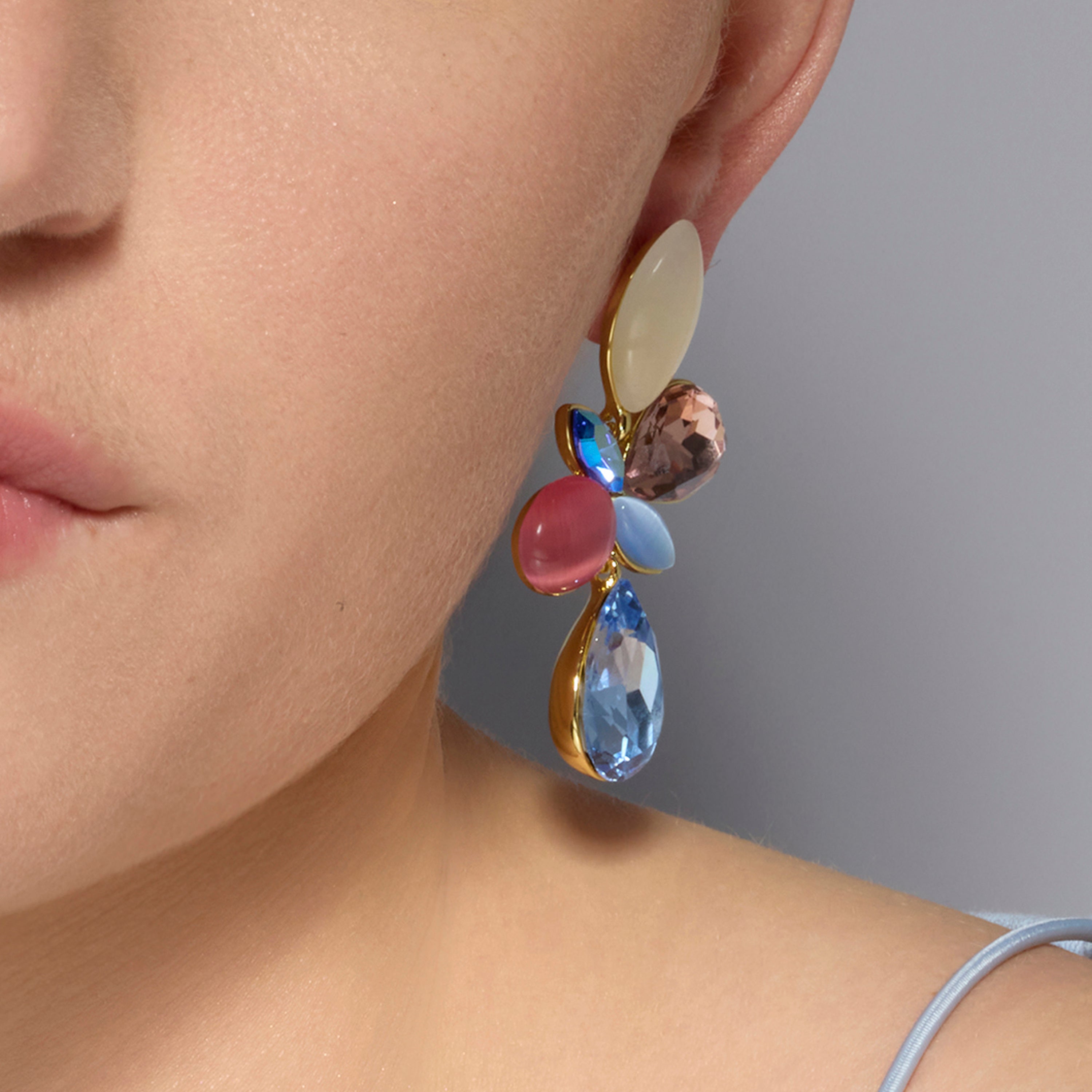 Orecchini in oro giallo 18k e cristallo multicolore - Kaya