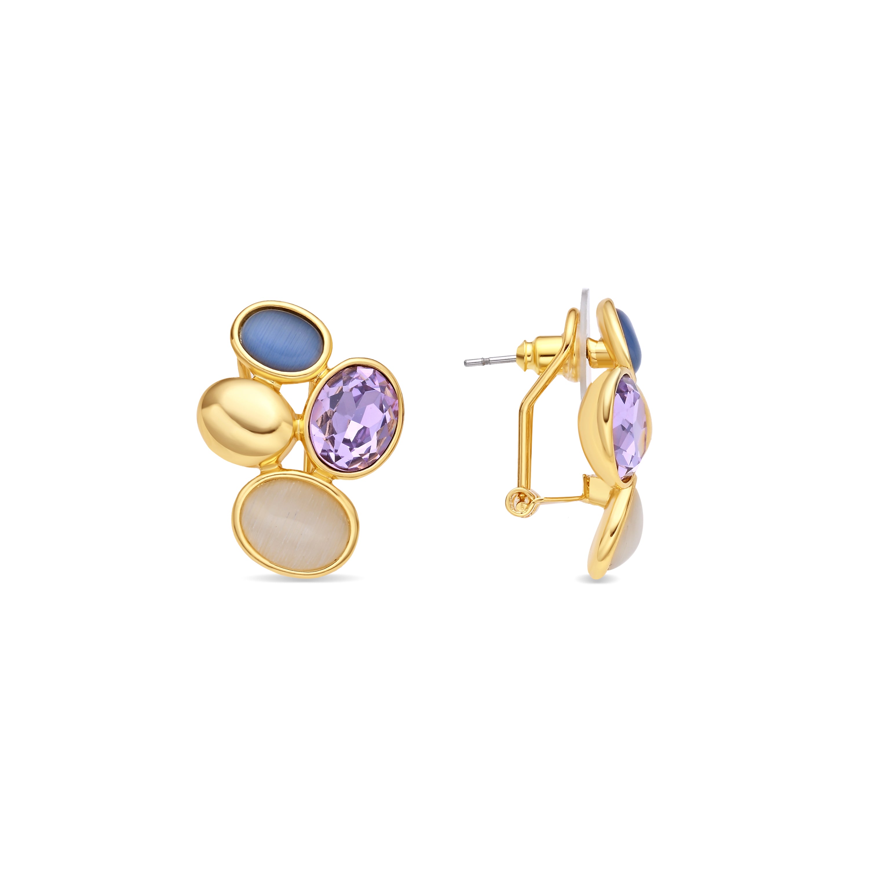 Purple Crystal Earrings with 18k Yellow Gold Finish - Sionu
