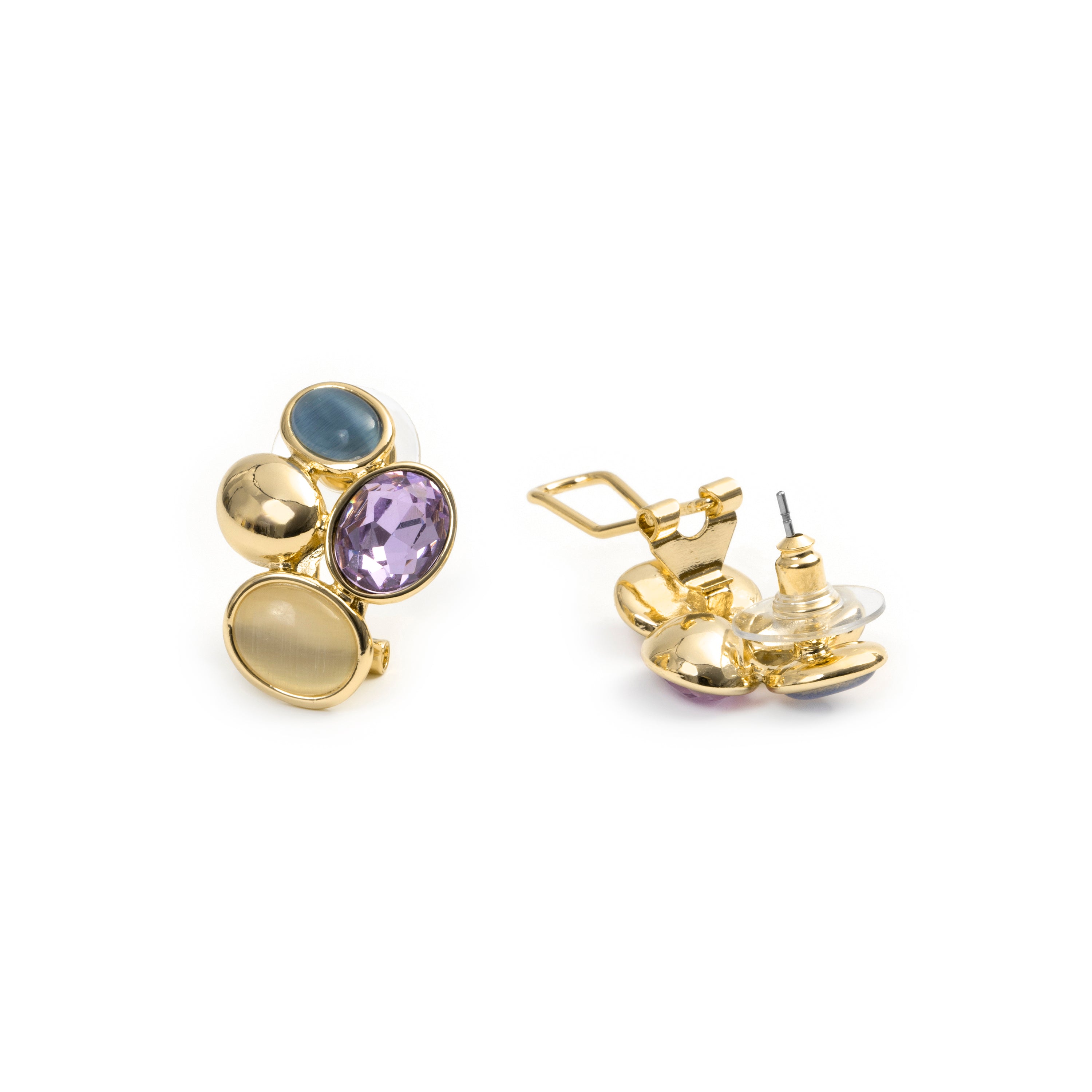 Purple Crystal Earrings with 18k Yellow Gold Finish - Sionu