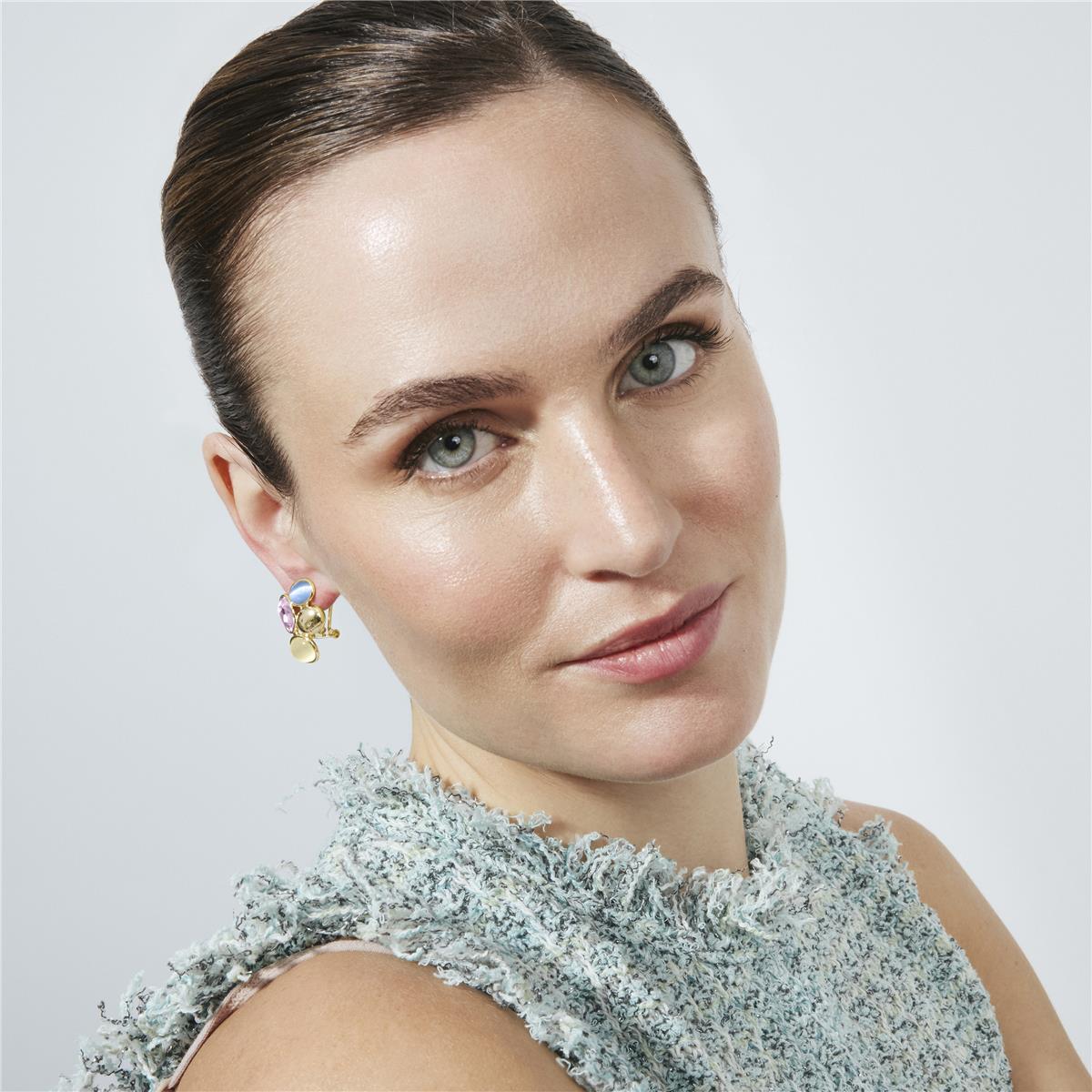 Purple Crystal Earrings with 18k Yellow Gold Finish - Sionu