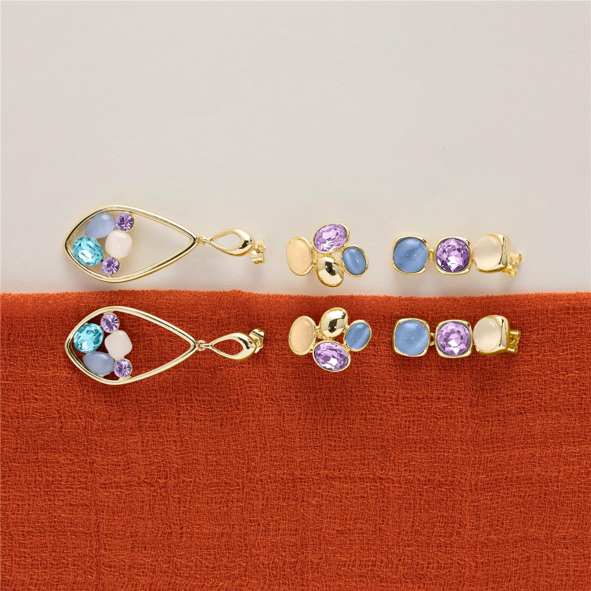Purple Crystal Earrings with 18k Yellow Gold Finish - Sionu