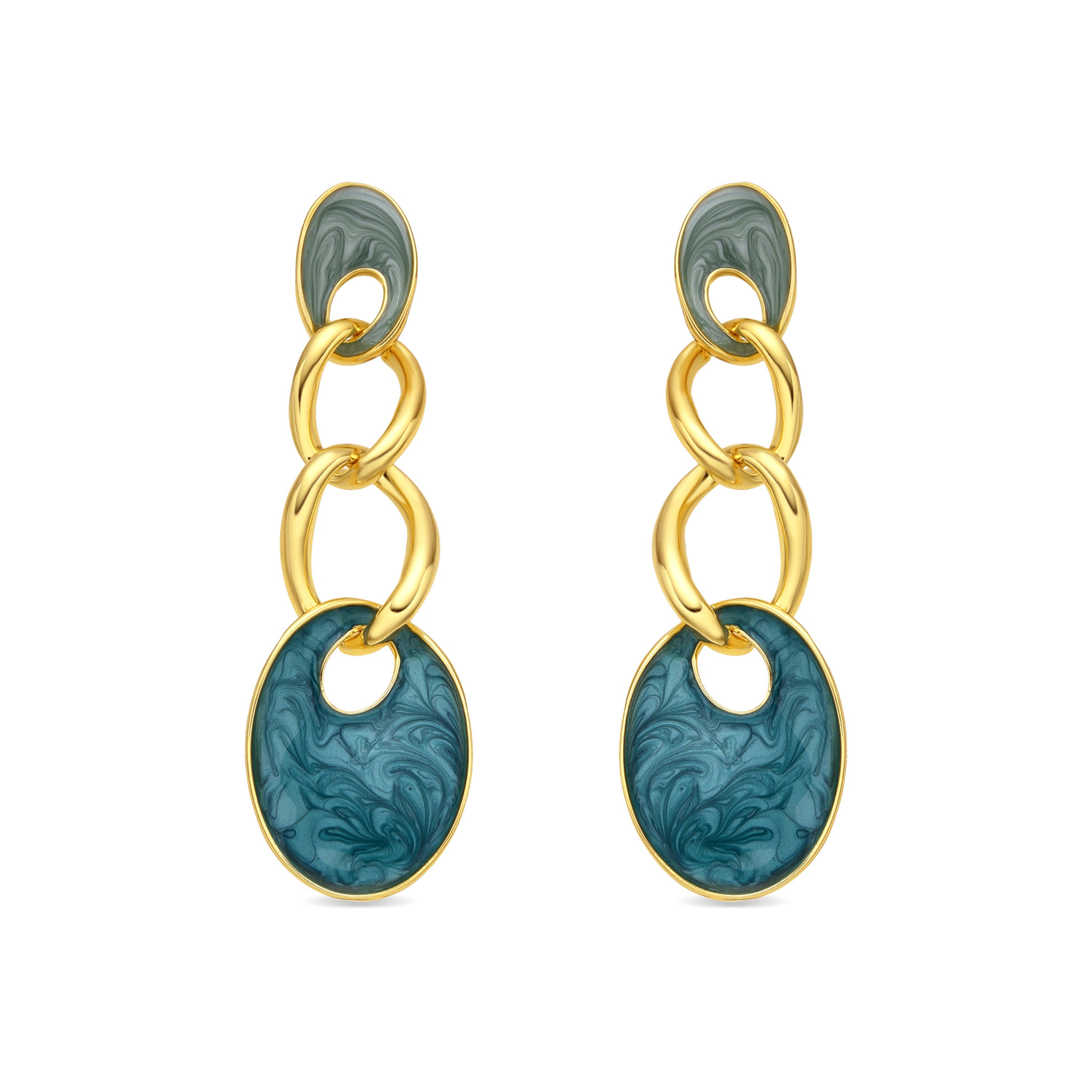 Pendientes acabado oro amarillo de 18k y Lacado Azul - Makan